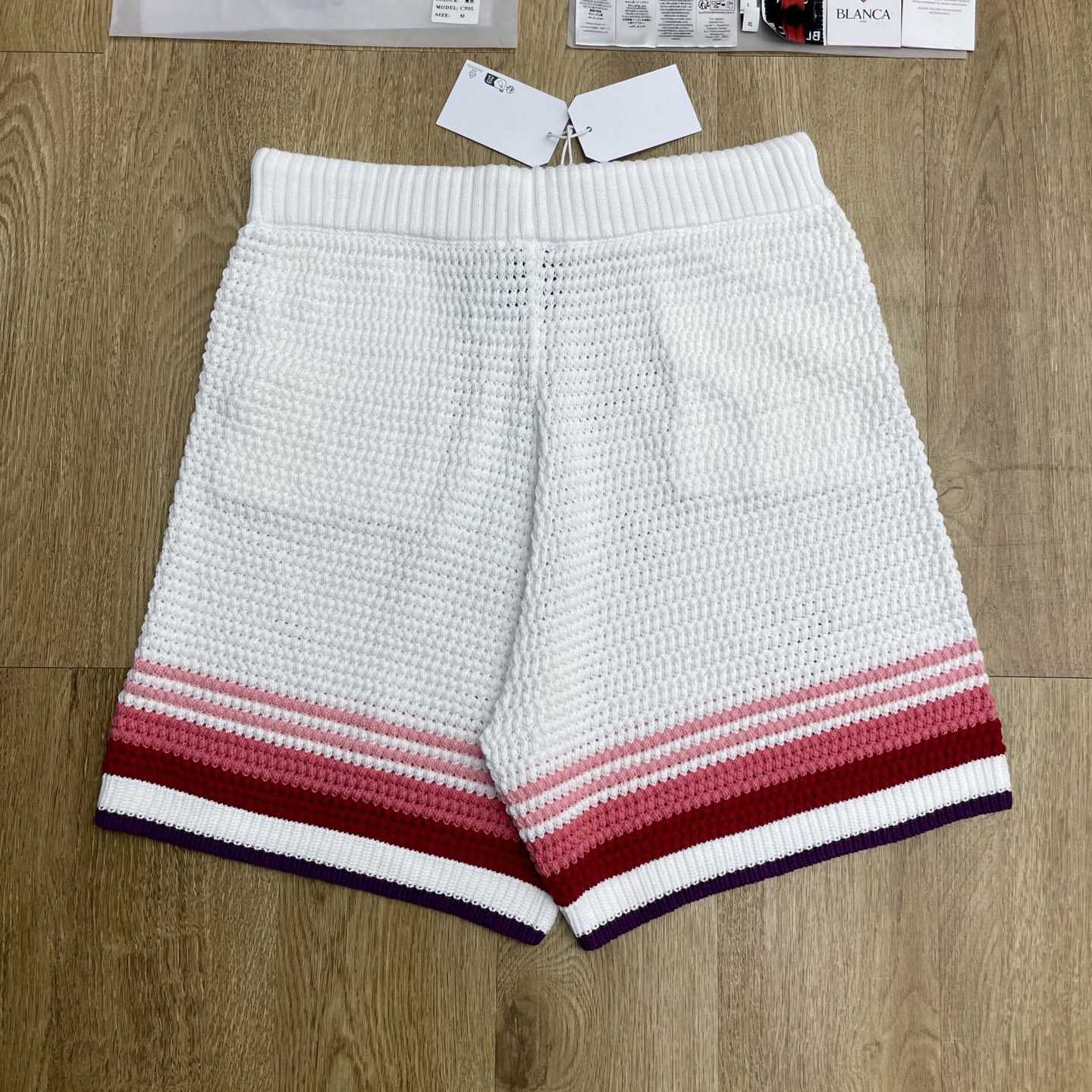 Casablanca White & Pink Striped Crochet Shorts  D0203 - DesignerGu