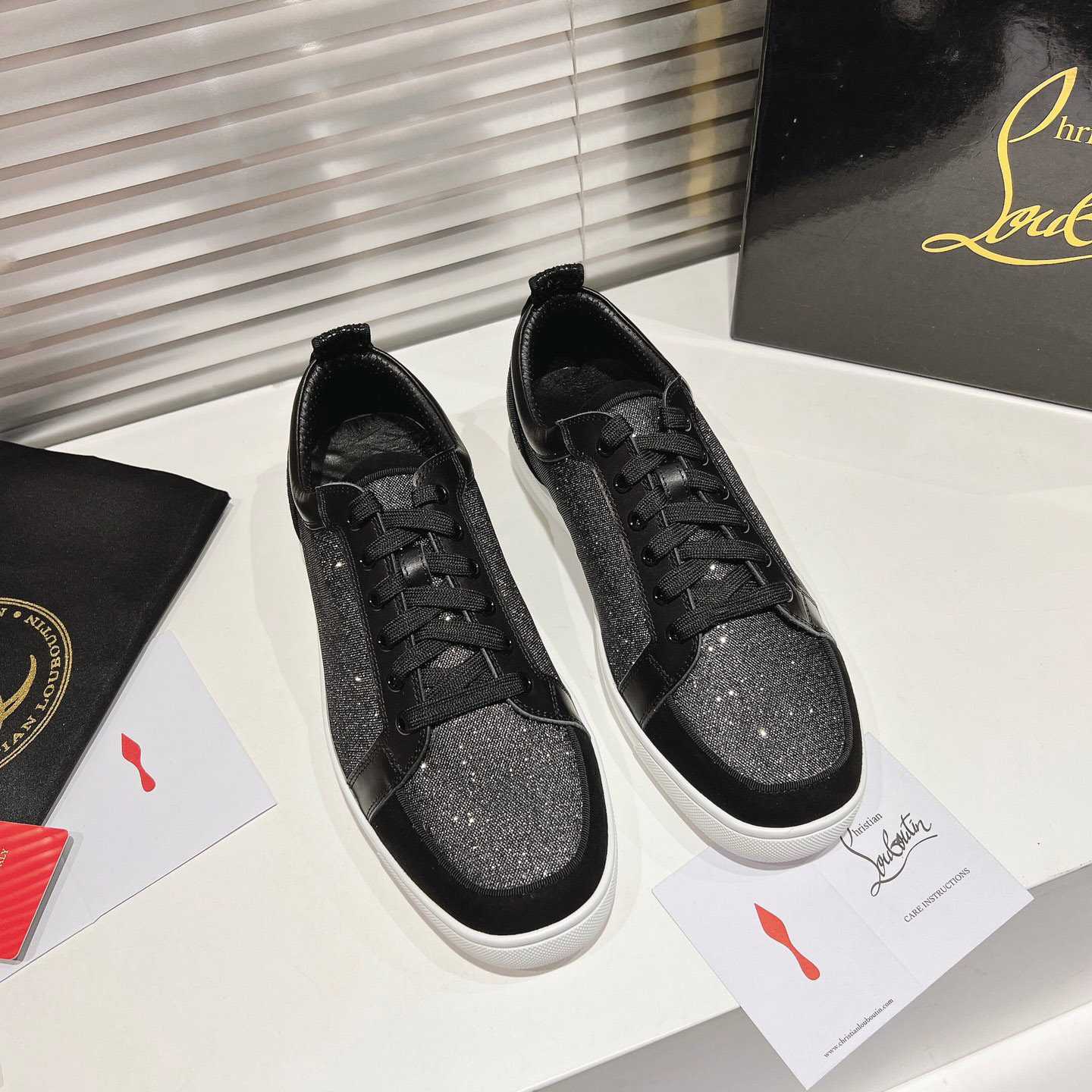 Christian Louboutin Rantulow Canvas, Snake-Effect Leather And Suede Sneakers - DesignerGu