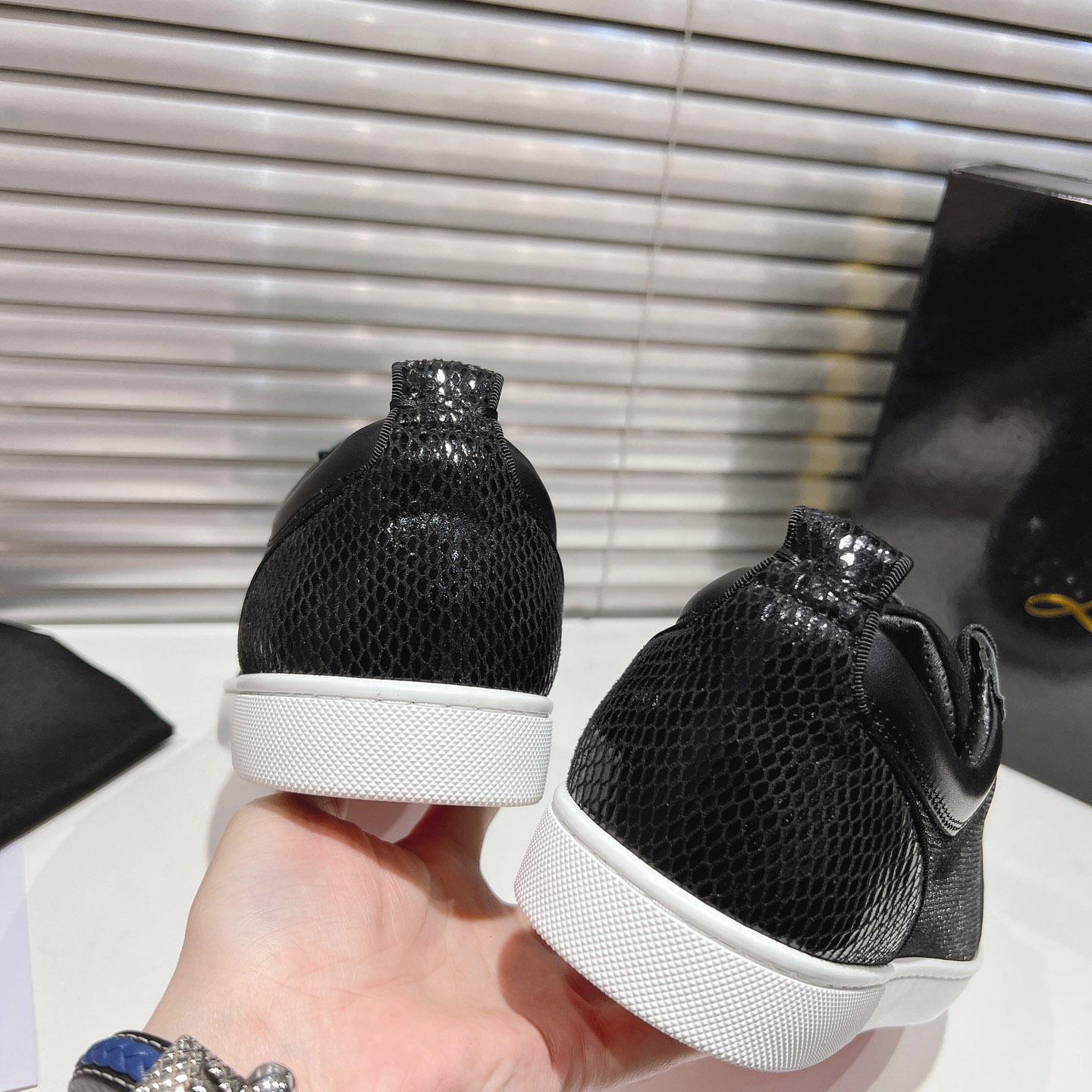 Christian Louboutin Rantulow Canvas, Snake-Effect Leather And Suede Sneakers - DesignerGu