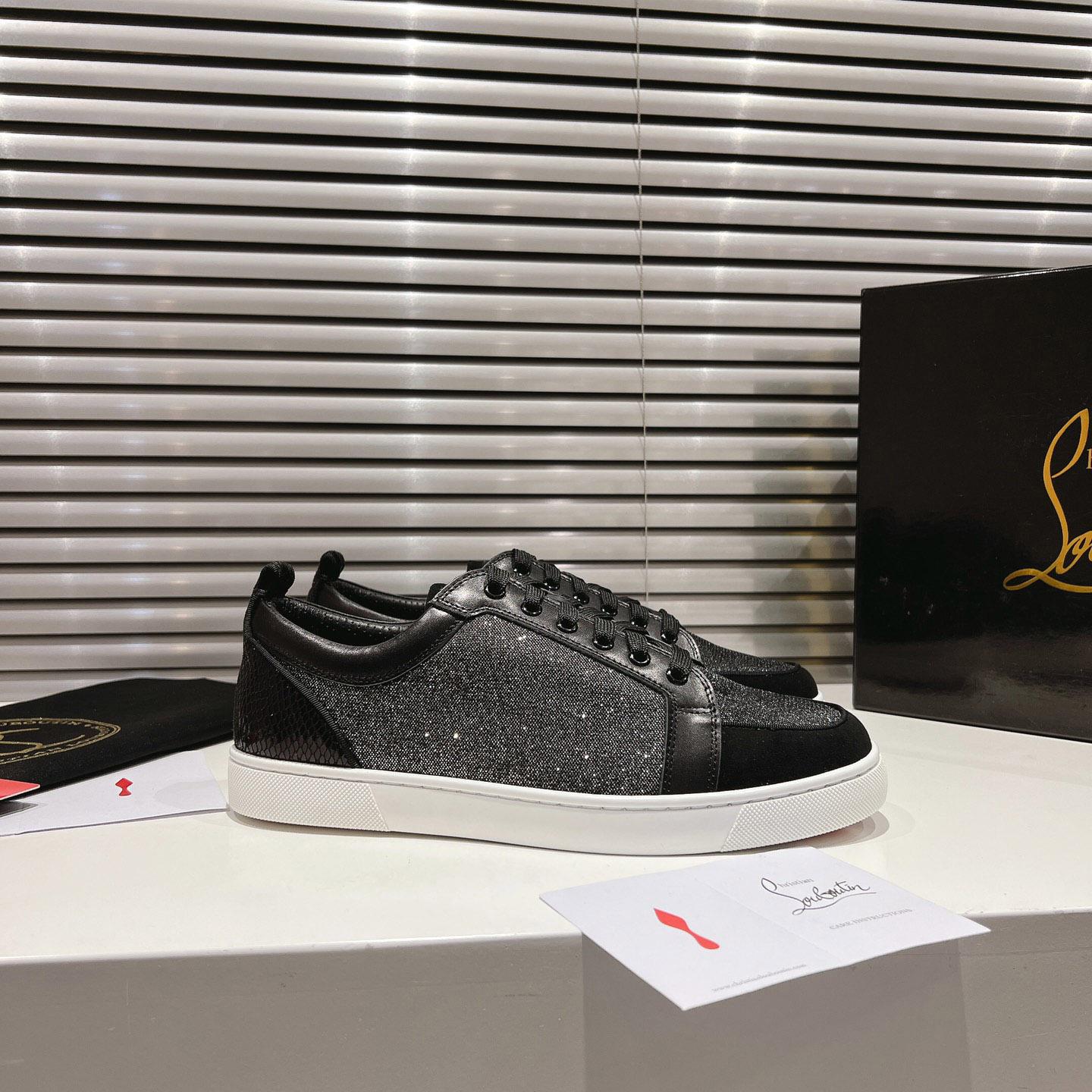 Christian Louboutin Rantulow Canvas, Snake-Effect Leather And Suede Sneakers - DesignerGu