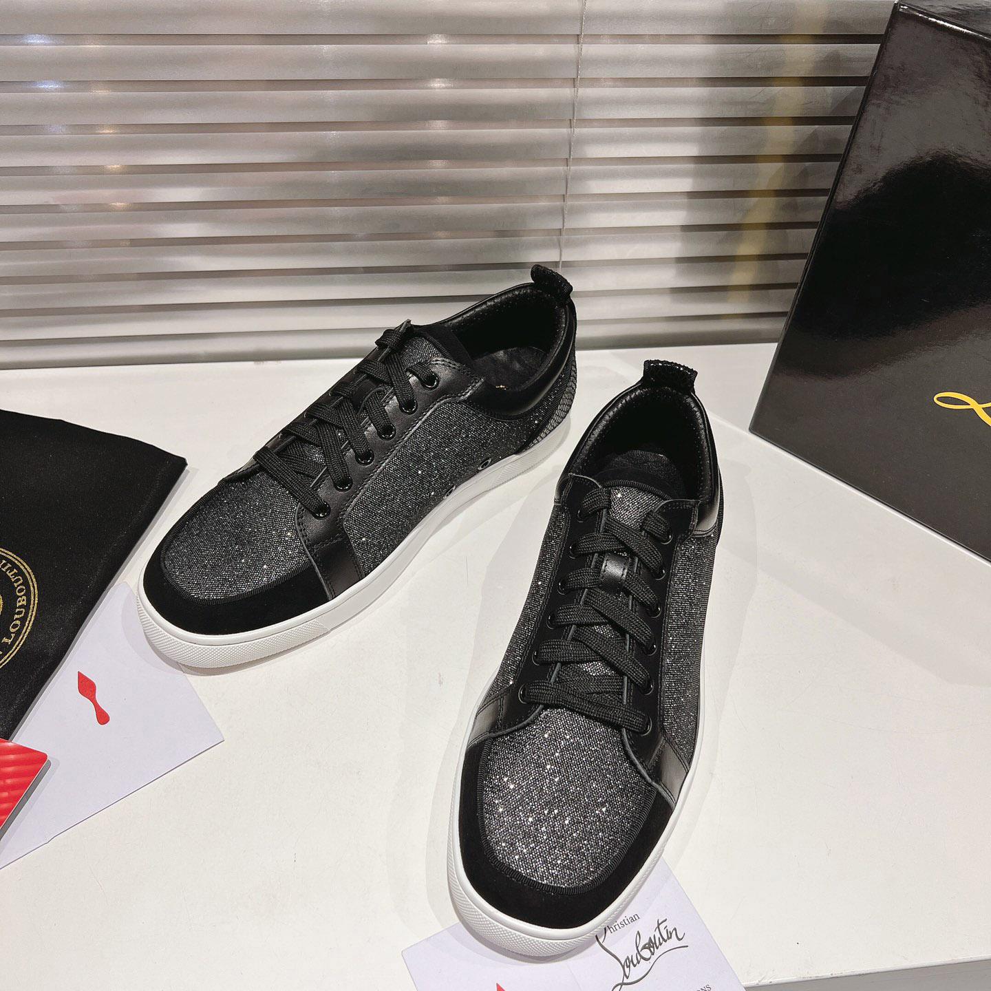 Christian Louboutin Rantulow Canvas, Snake-Effect Leather And Suede Sneakers - DesignerGu