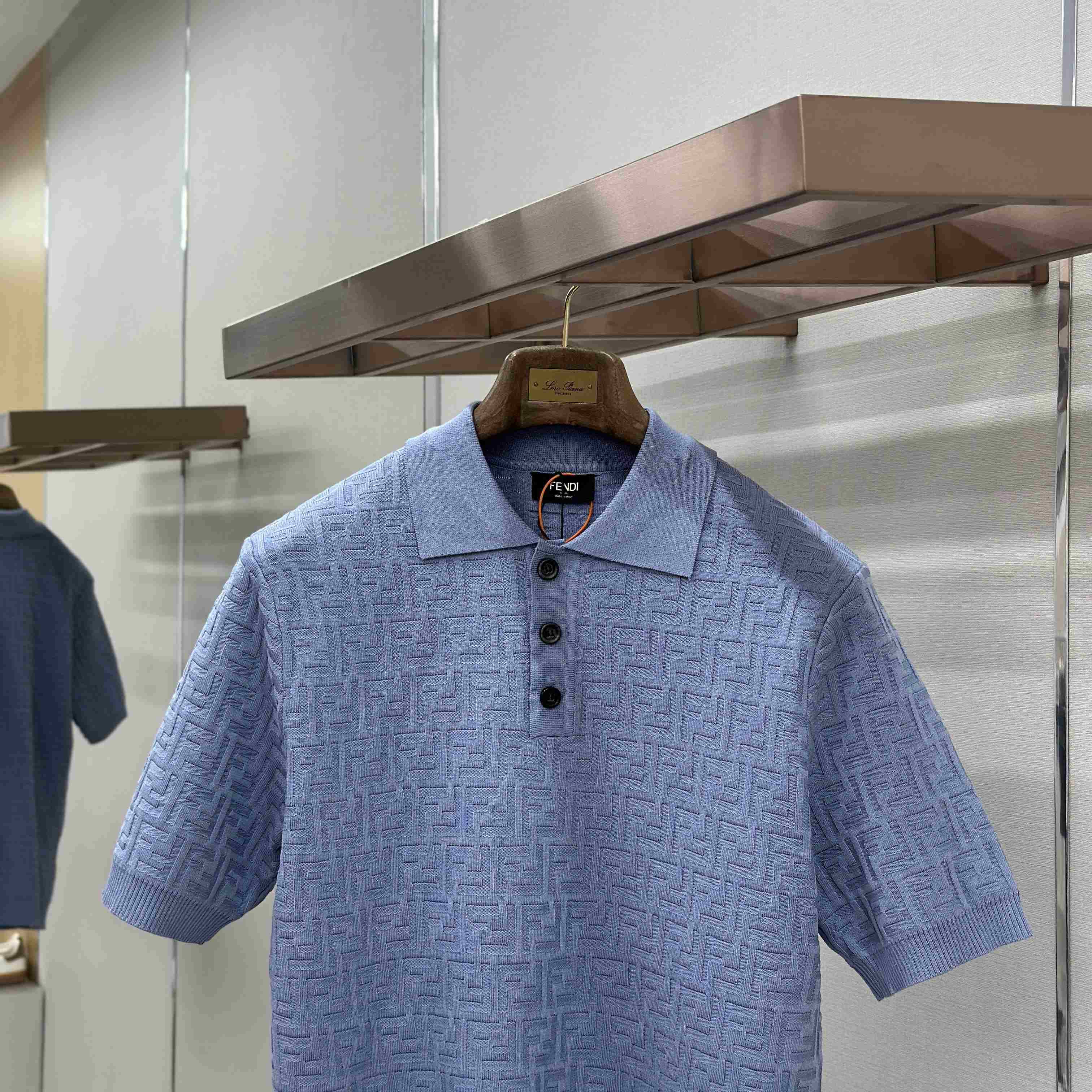 Fendi  Light Blue FF Cotton Polo Shirt - DesignerGu