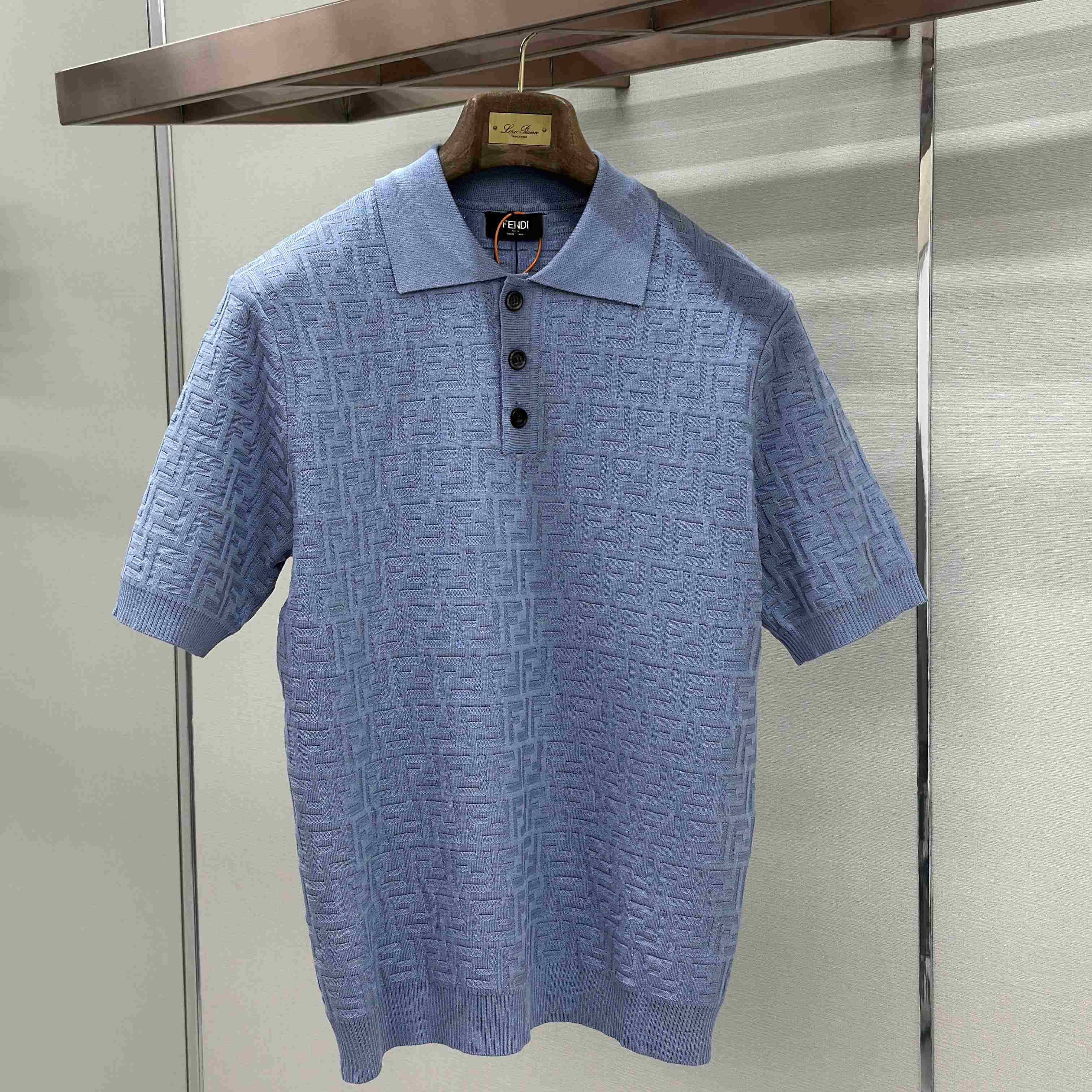 Fendi  Light Blue FF Cotton Polo Shirt - DesignerGu