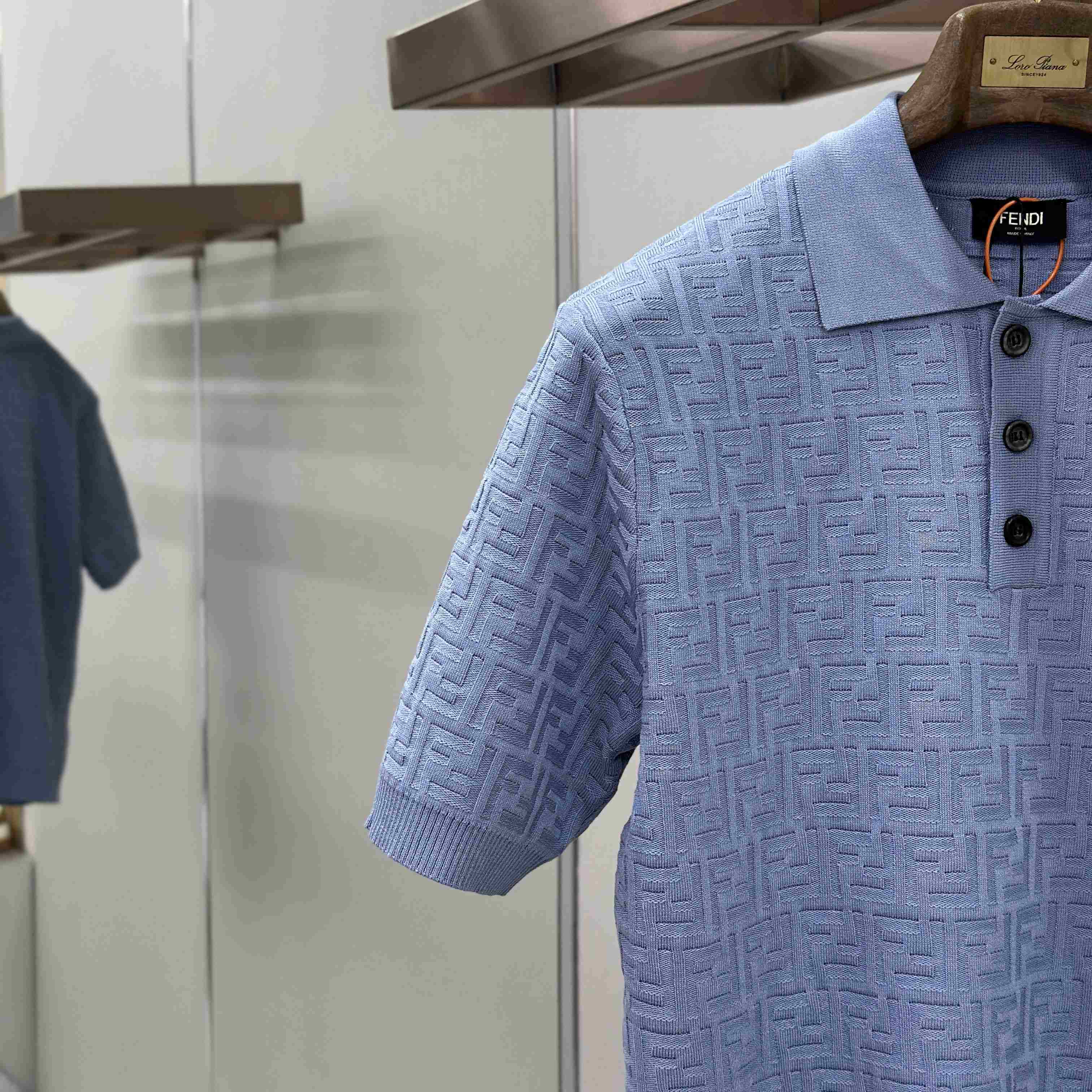 Fendi  Light Blue FF Cotton Polo Shirt - DesignerGu