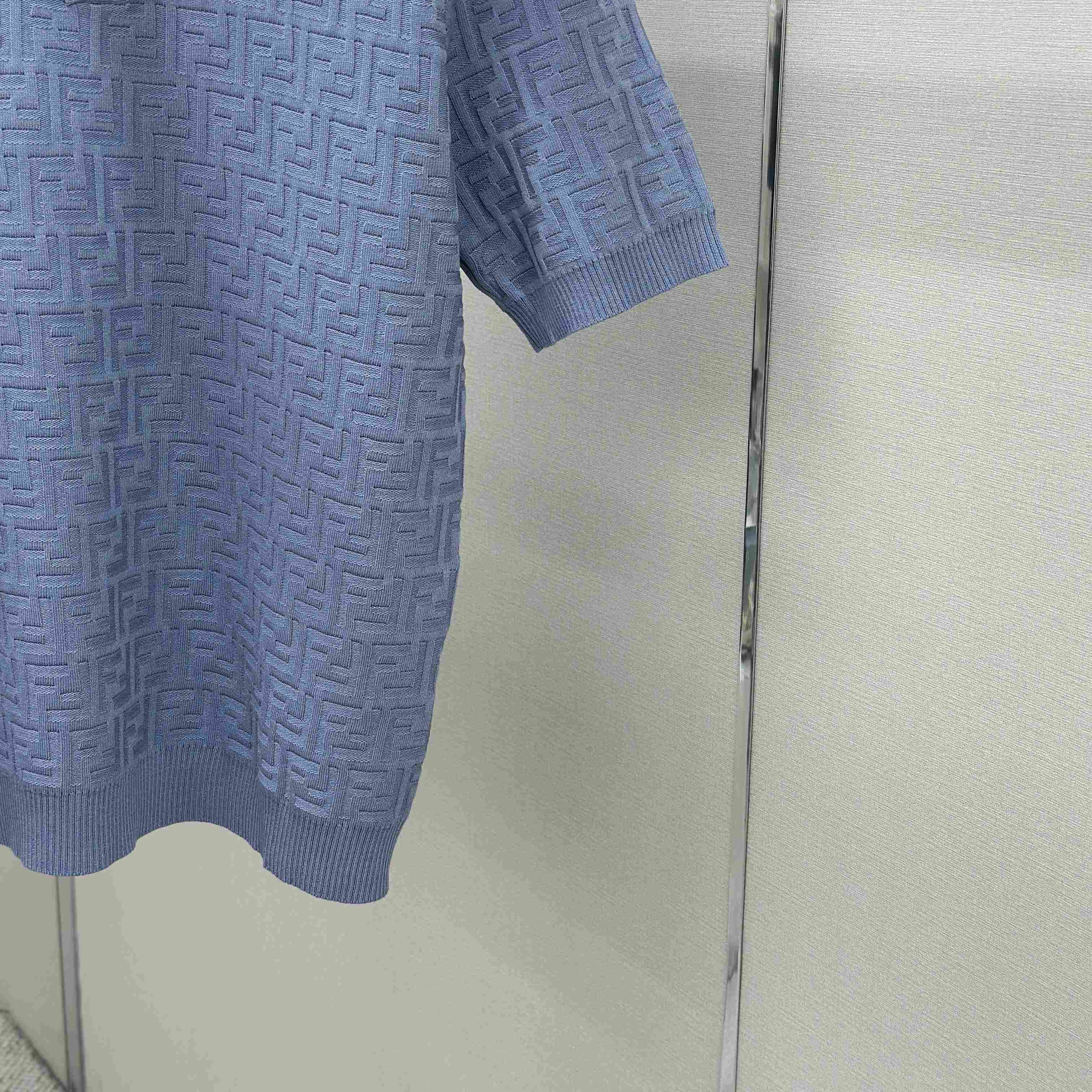 Fendi  Light Blue FF Cotton Polo Shirt - DesignerGu