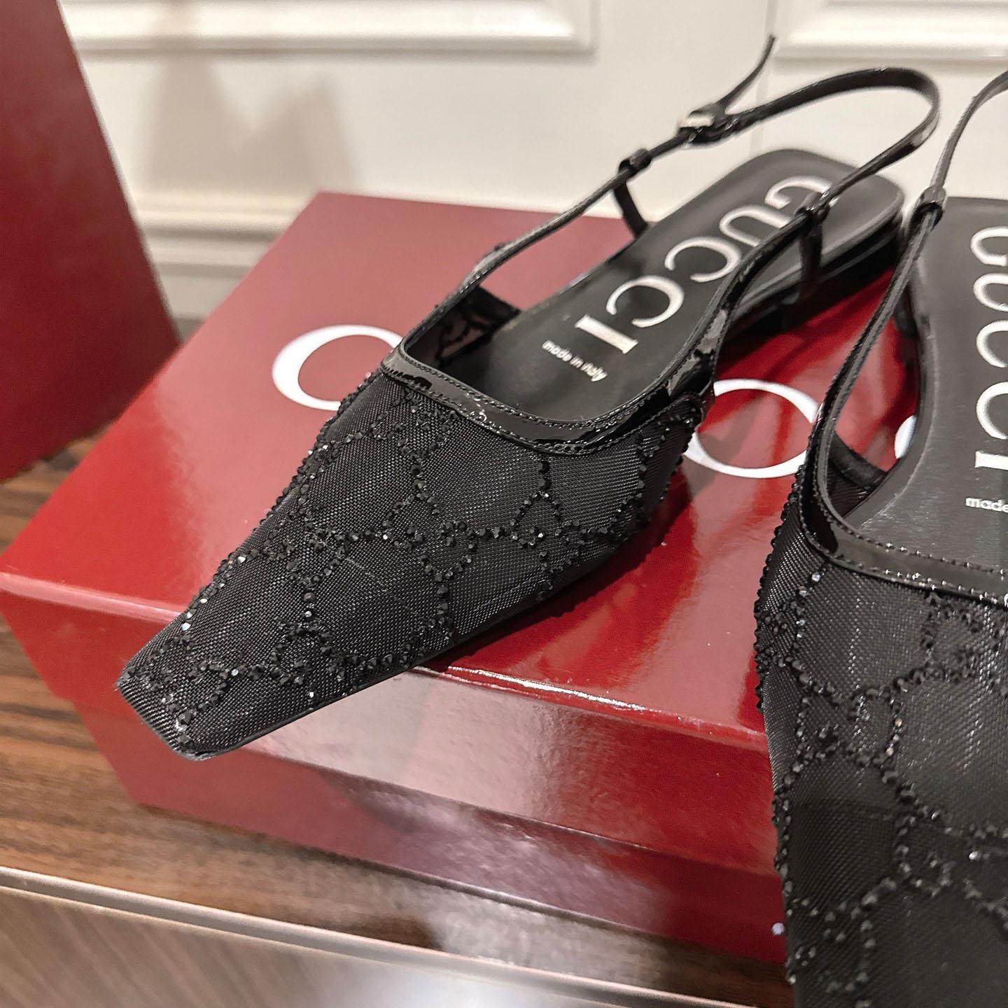 Gucci Suede Mesh Crystal GG Monogram Slingback Ballet Flats - DesignerGu