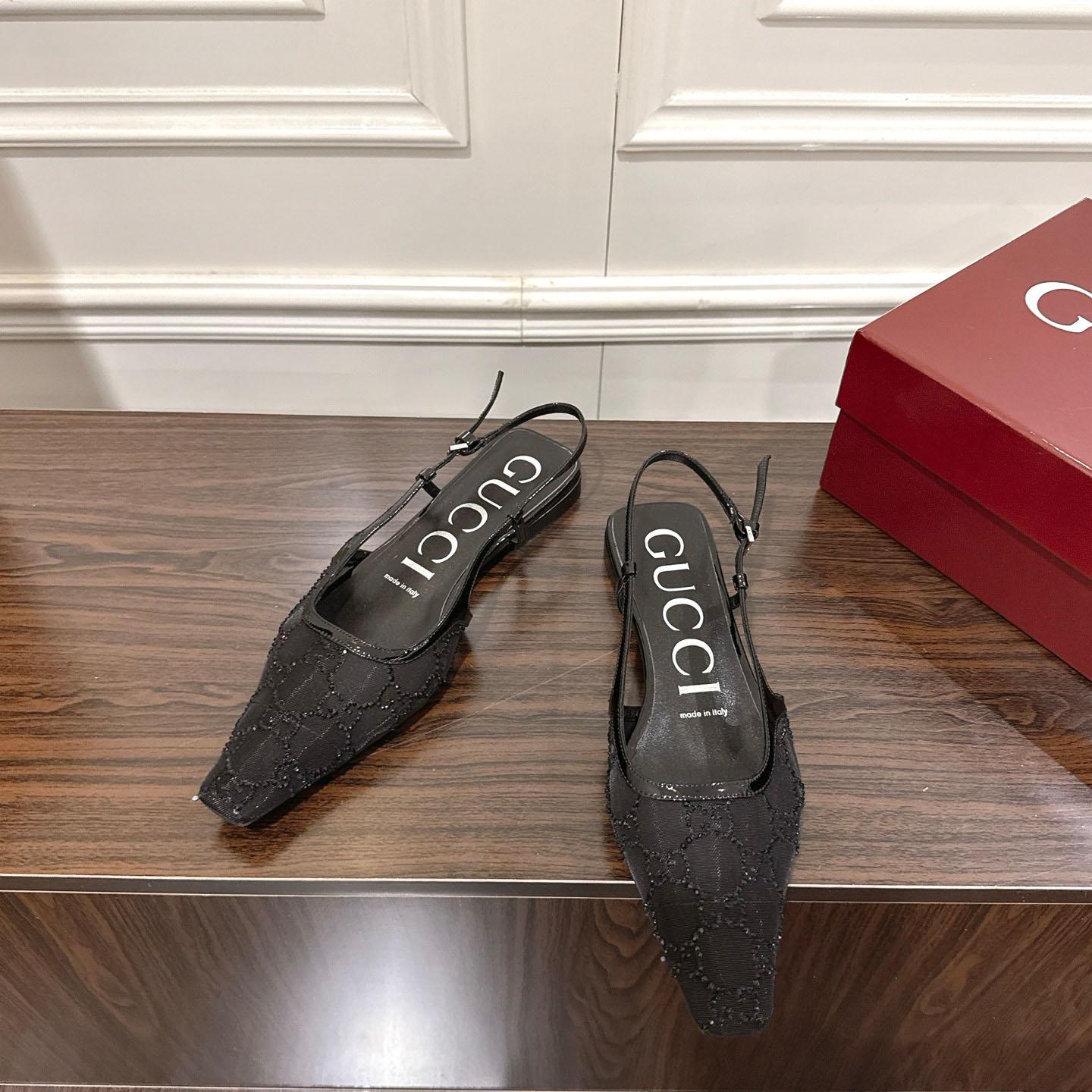Gucci Suede Mesh Crystal GG Monogram Slingback Ballet Flats - DesignerGu