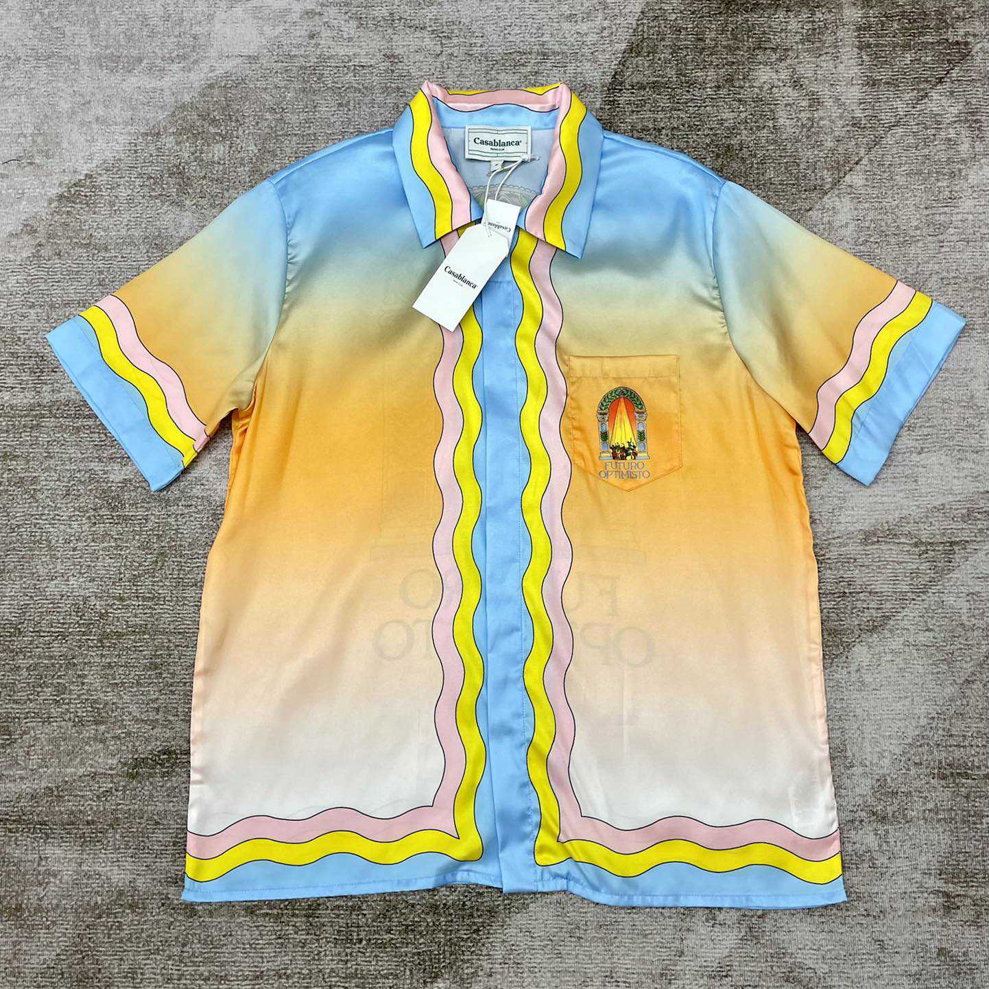 Casablanca Cuban Collar Short-Sleeve Shirt 'White/Yellow' CA3308 - DesignerGu