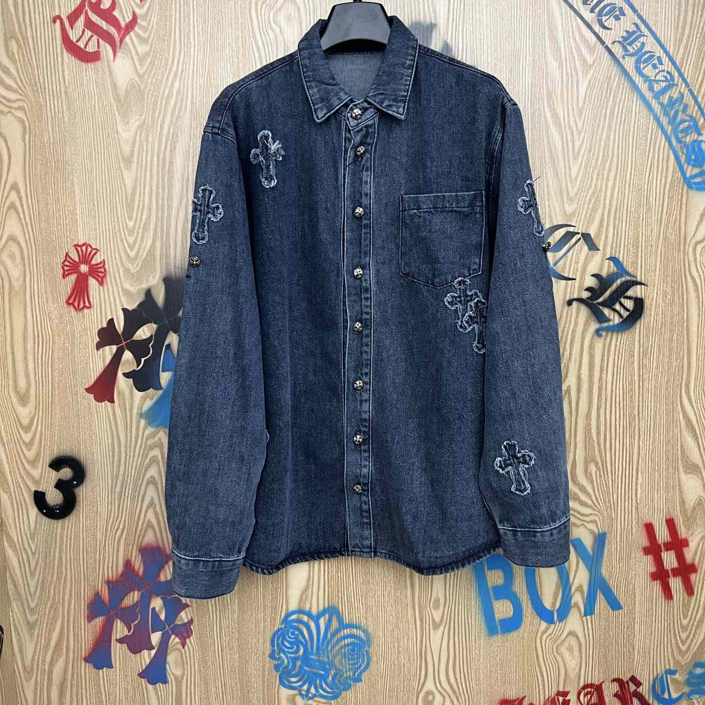 Chrome Hearts  Cross Patch Denim Long Sleeve Shirt - DesignerGu