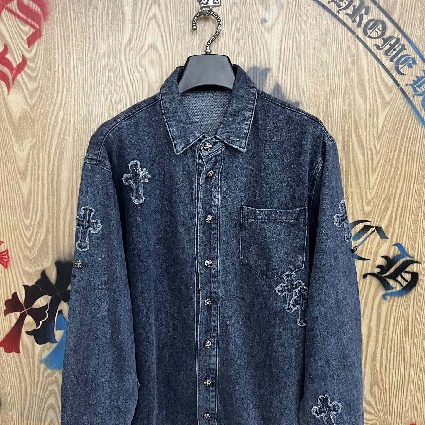 Chrome Hearts  Cross Patch Denim Long Sleeve Shirt - DesignerGu