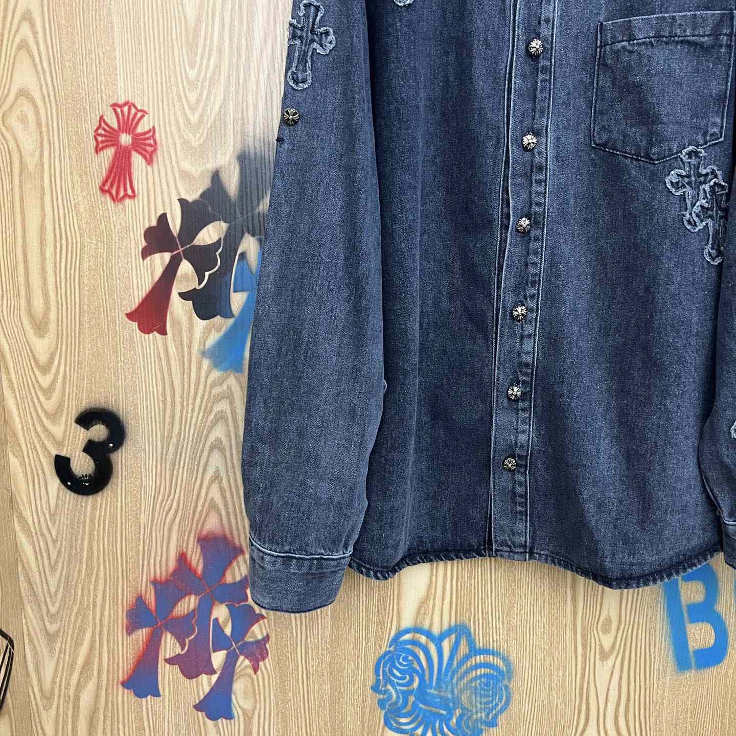 Chrome Hearts  Cross Patch Denim Long Sleeve Shirt - DesignerGu