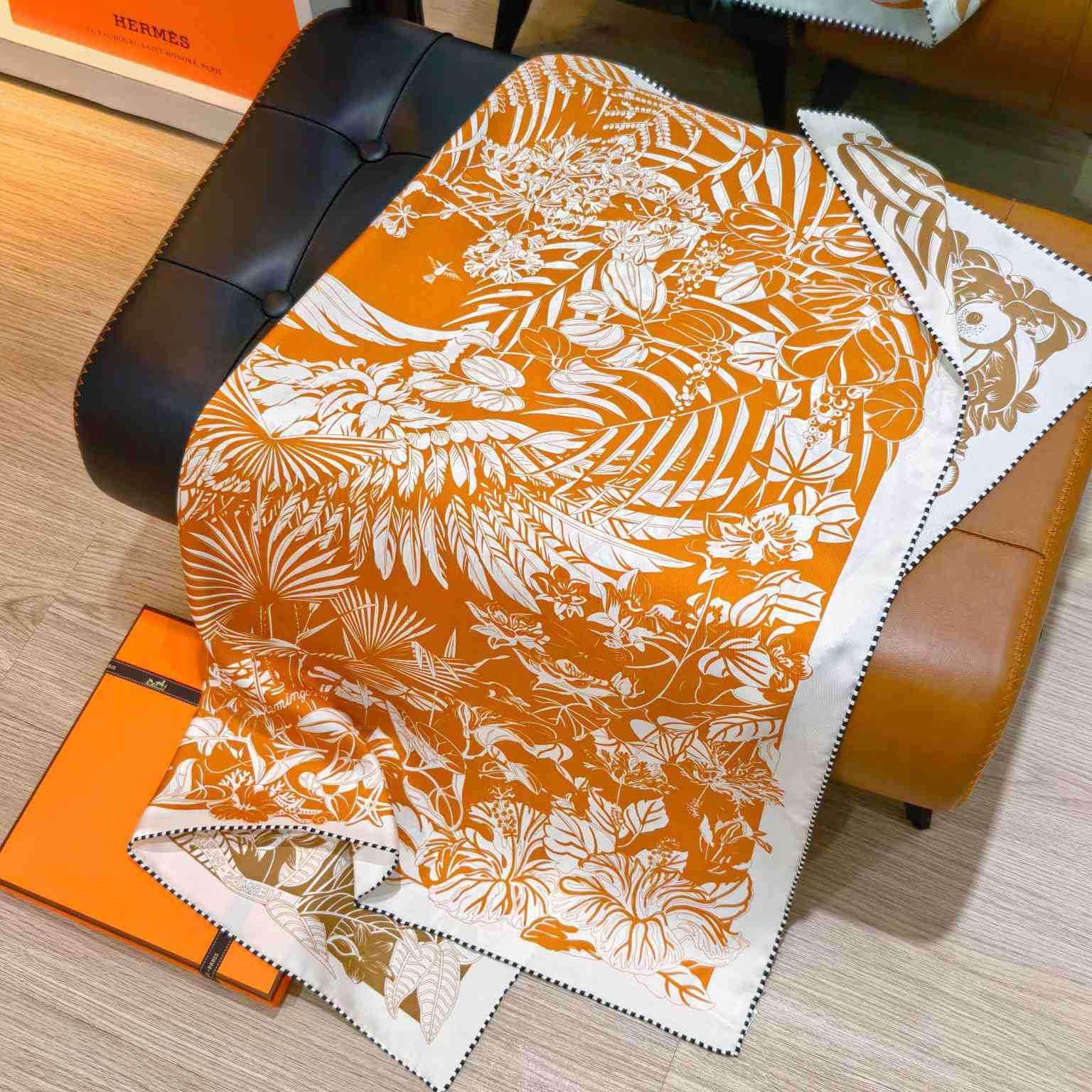 Hermes Flamingo Party Tattoo Double Face Scarf 90 - DesignerGu