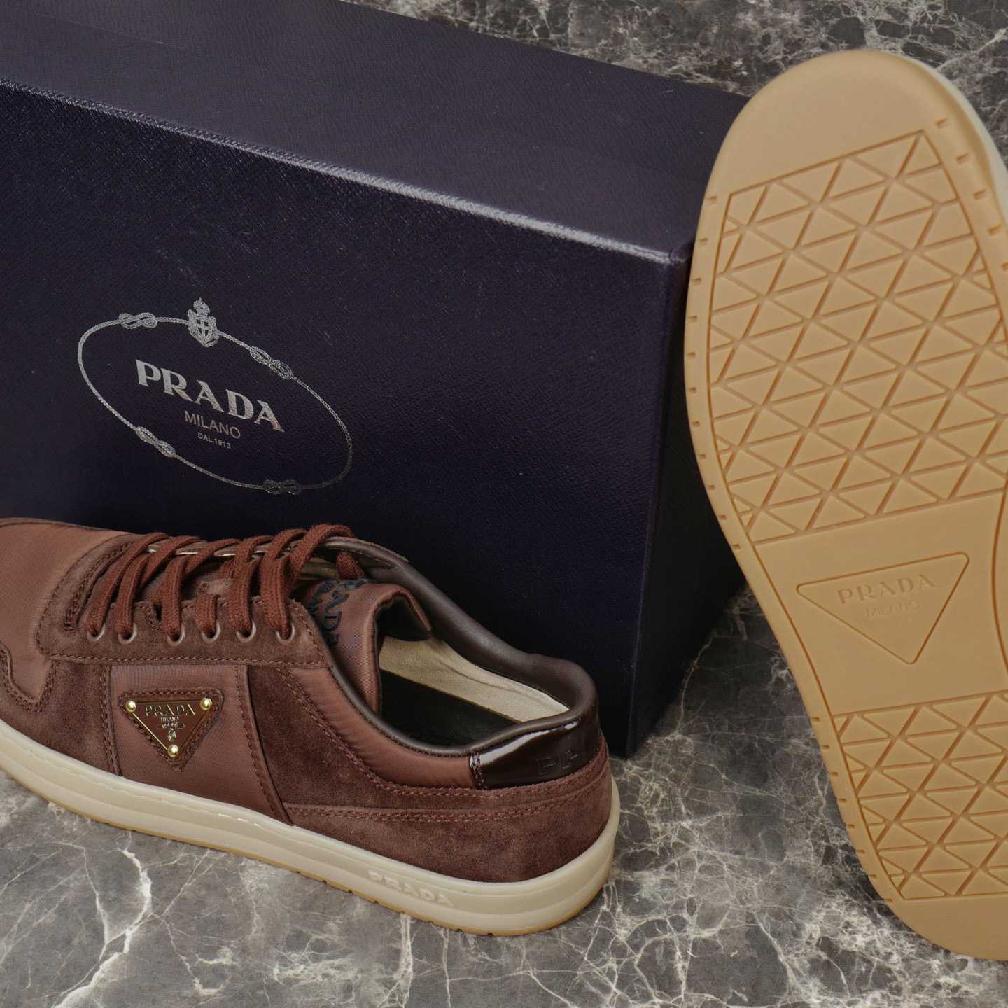 Prada Downtown Re-Nylon And Suede Sneakers - DesignerGu