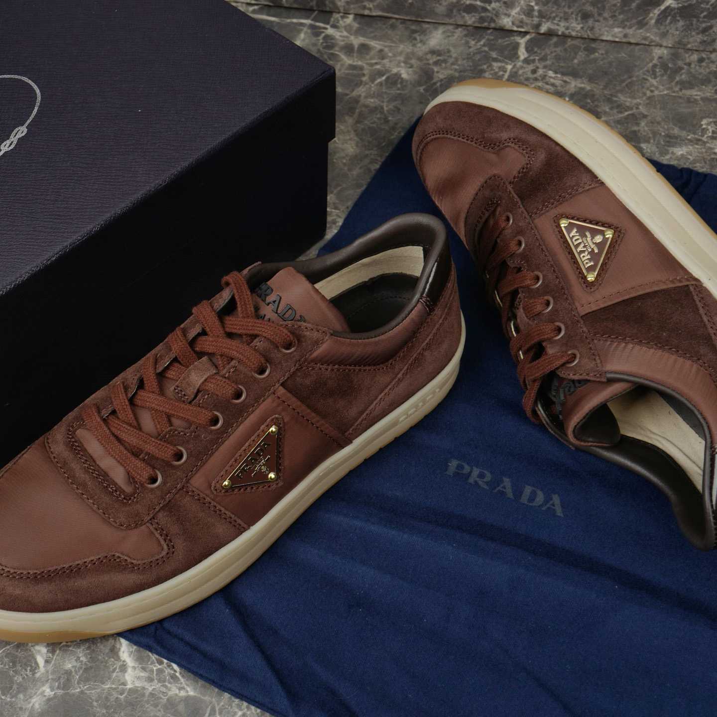 Prada Downtown Re-Nylon And Suede Sneakers - DesignerGu