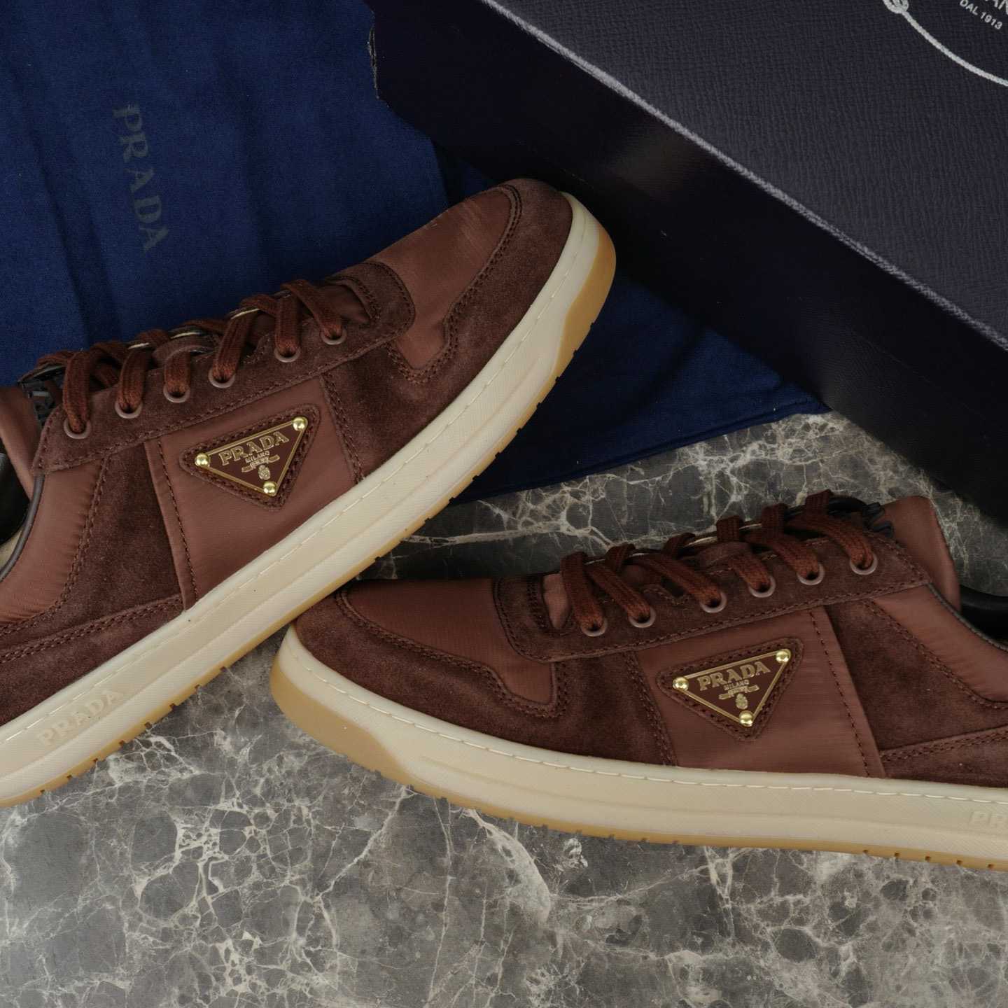 Prada Downtown Re-Nylon And Suede Sneakers - DesignerGu