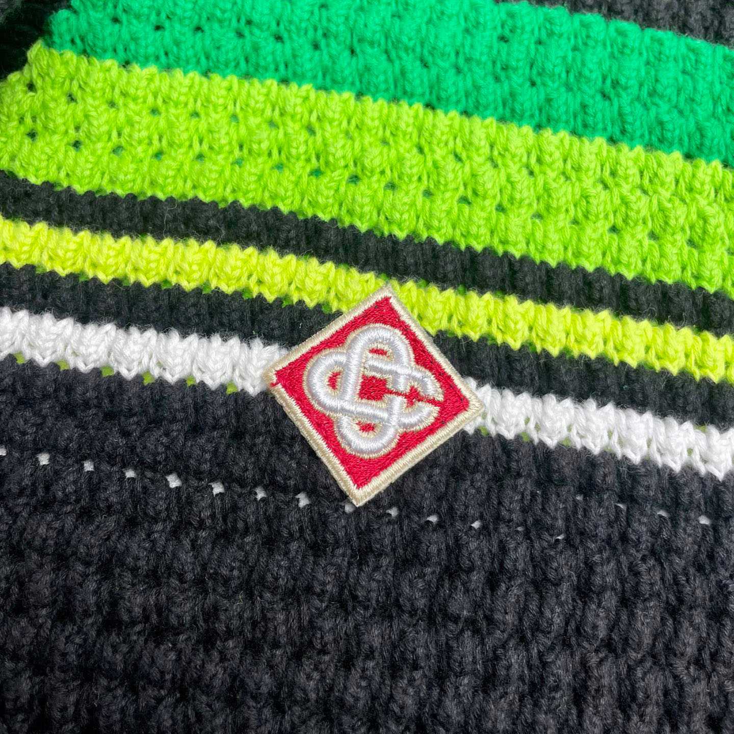 Casablanca Black & Green Striped Short Sleeve Crochet Shirt  Z6045 - DesignerGu