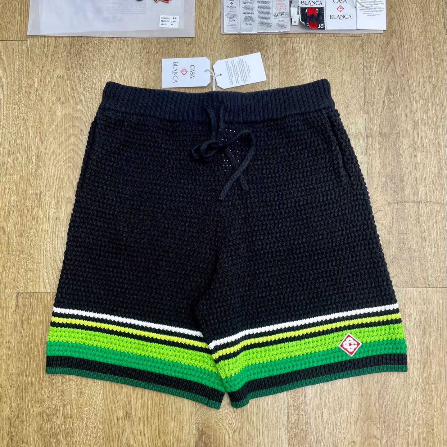 Casablanca Black & Green Striped Crochet Shorts  Z6046 - DesignerGu