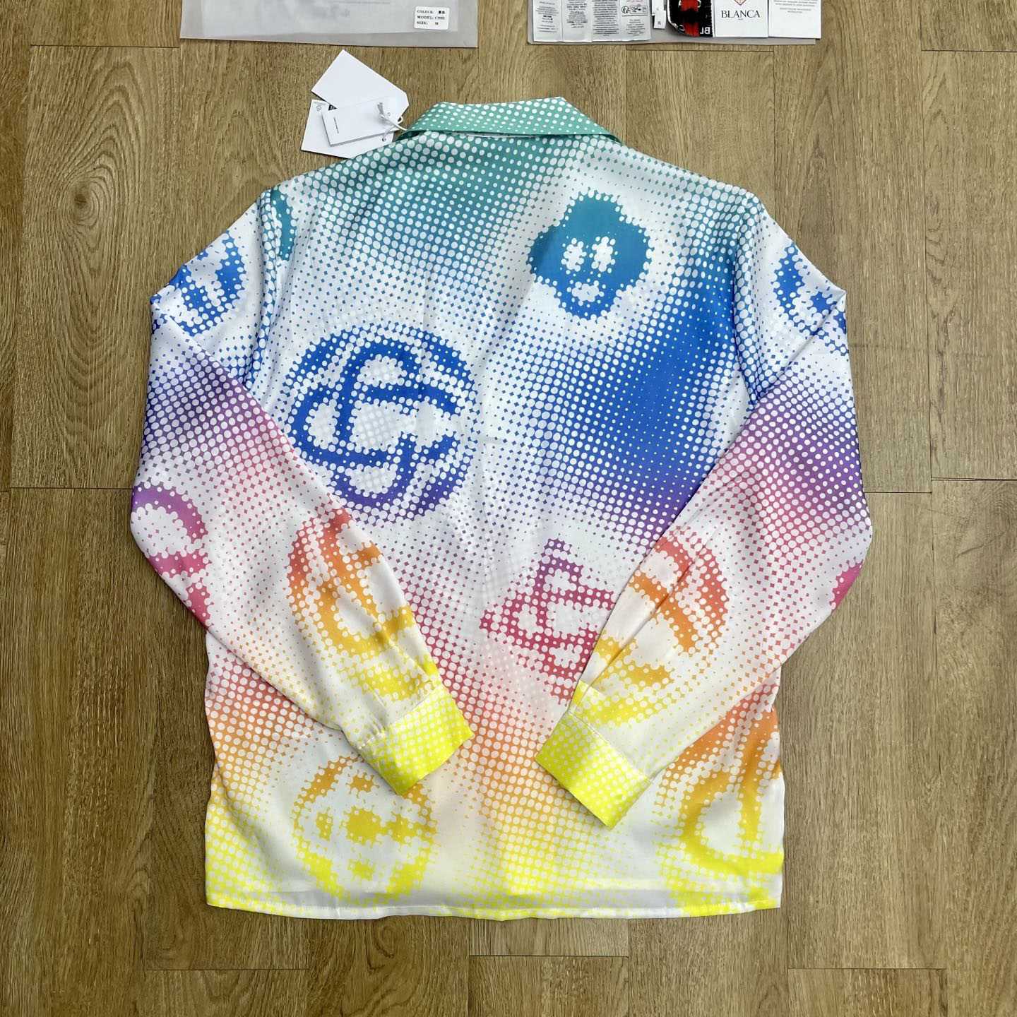 Casablanca Multicolor Halftone Logo Long Sleeve Silk Shirt CA3574 - DesignerGu