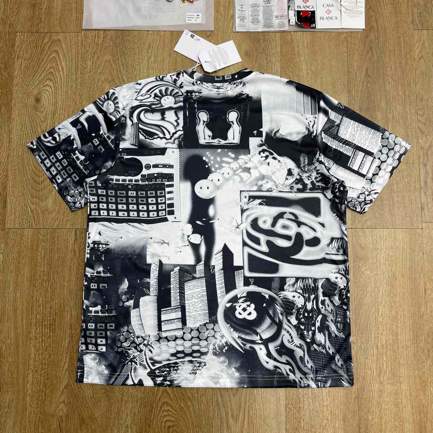 Casablanca Rave Collage Short Sleeve Mesh T‑Shirt C1140 - DesignerGu