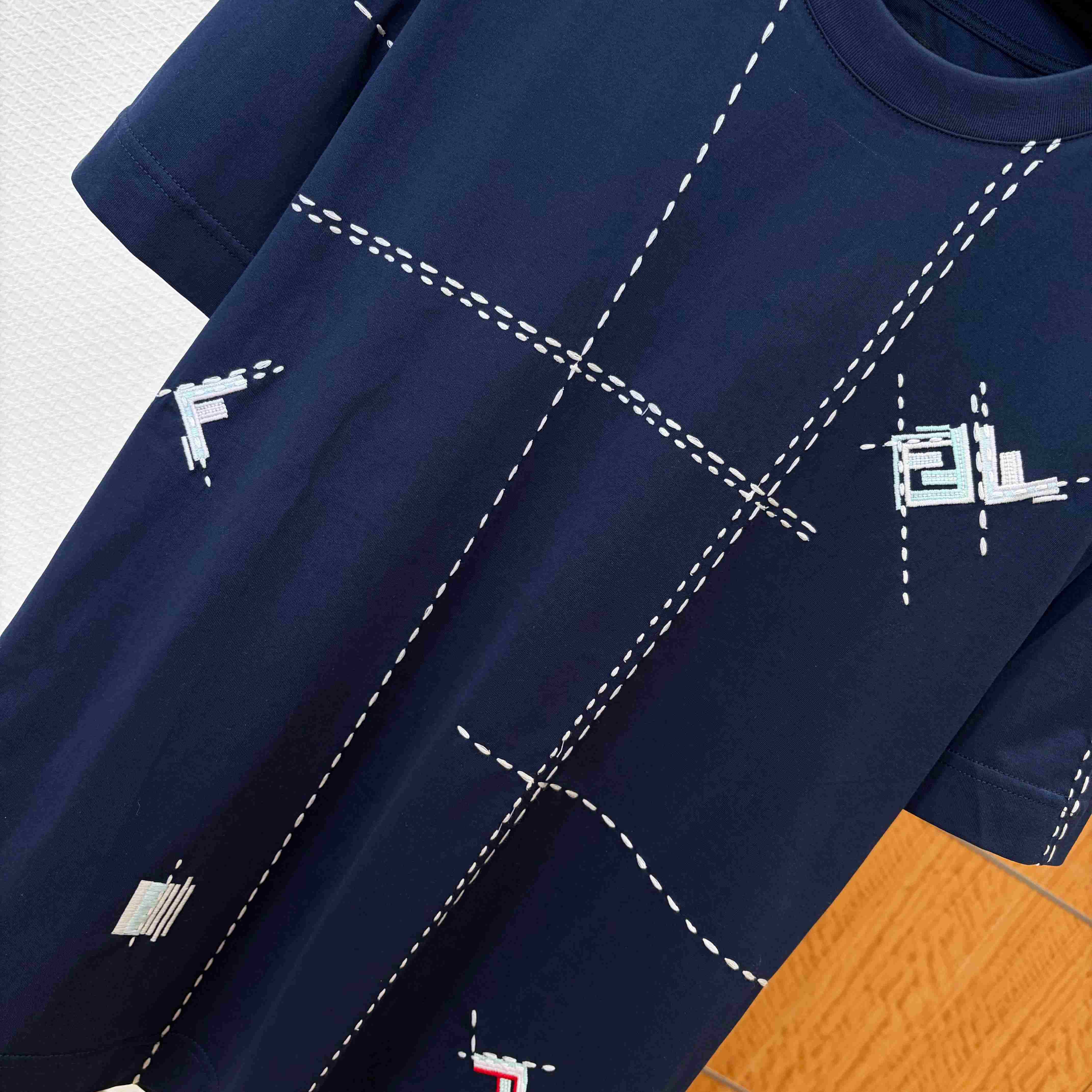 Fendi Dark Blue Cotton T-shirt - DesignerGu