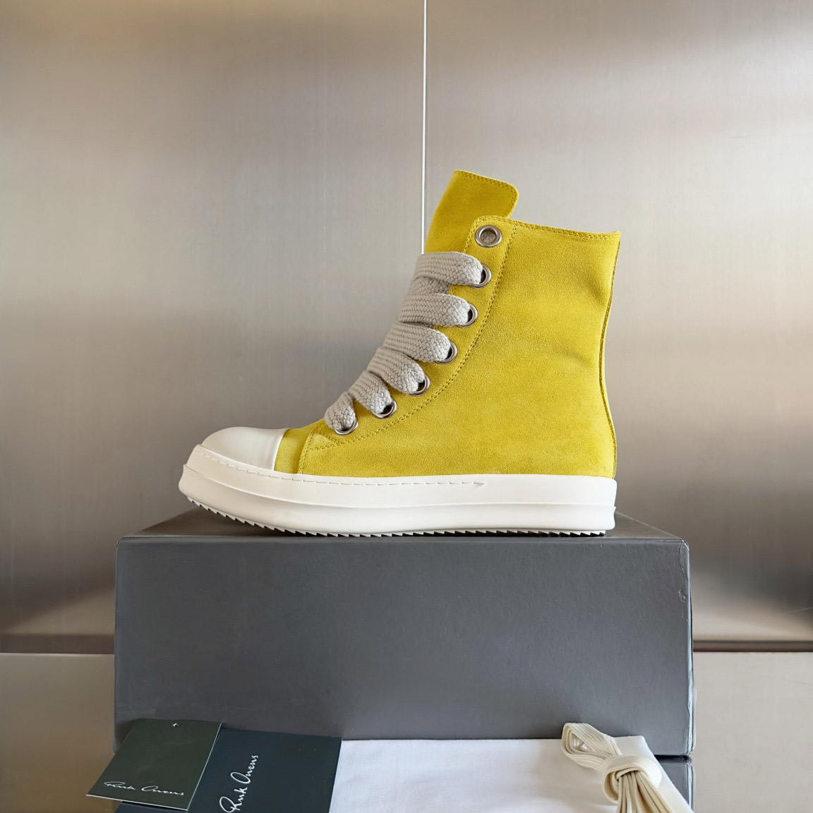 Rick Owens Yellow High Sneakers - DesignerGu