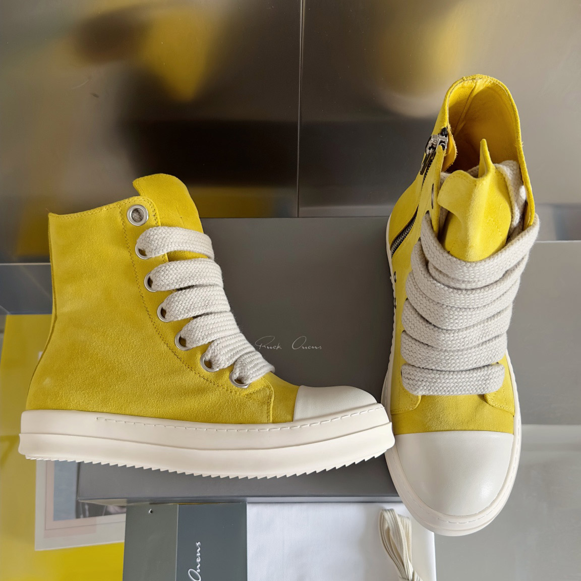 Rick Owens Yellow High Sneakers - DesignerGu