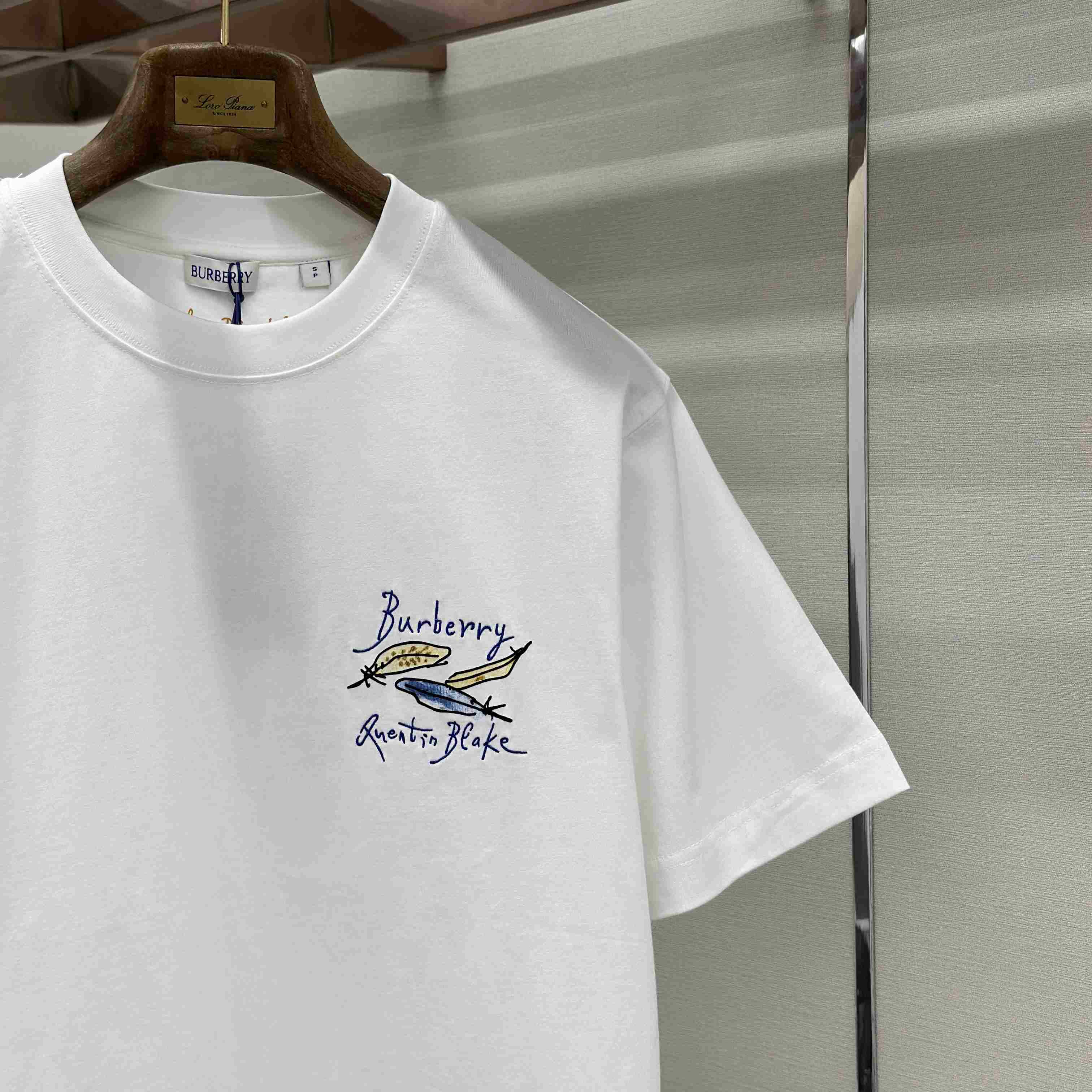 Burberry Feather Print Cotton T-shirt  'White' - DesignerGu
