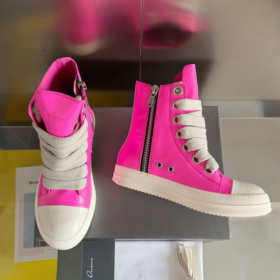 Rick Owens Pink Zip-Up Sneakers - DesignerGu