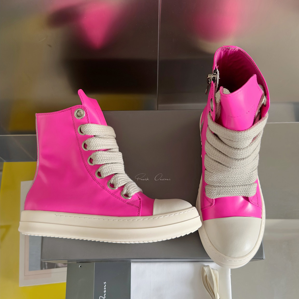 Rick Owens Pink Zip-Up Sneakers - DesignerGu