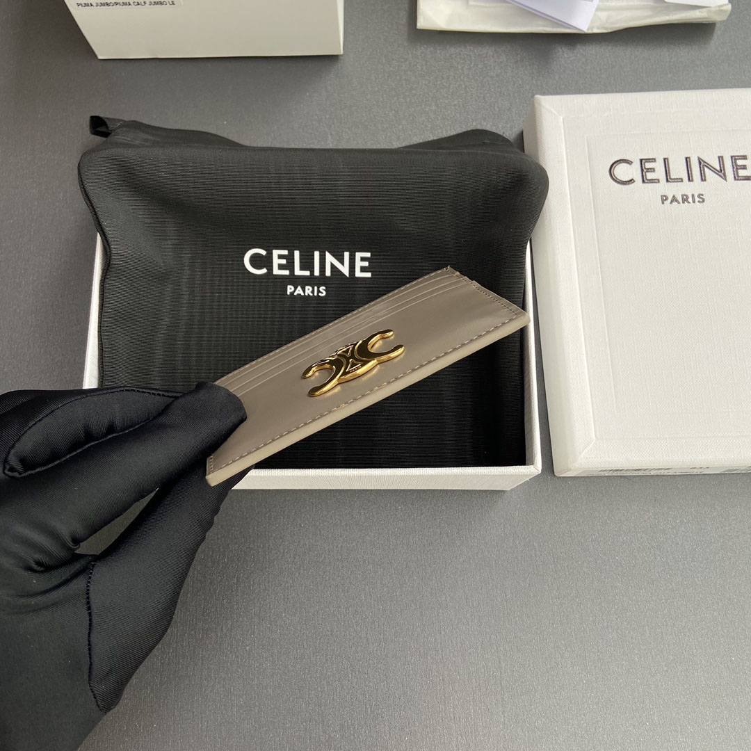 Celine Card Holder Triomphe In Shiny Calfskin  - DesignerGu