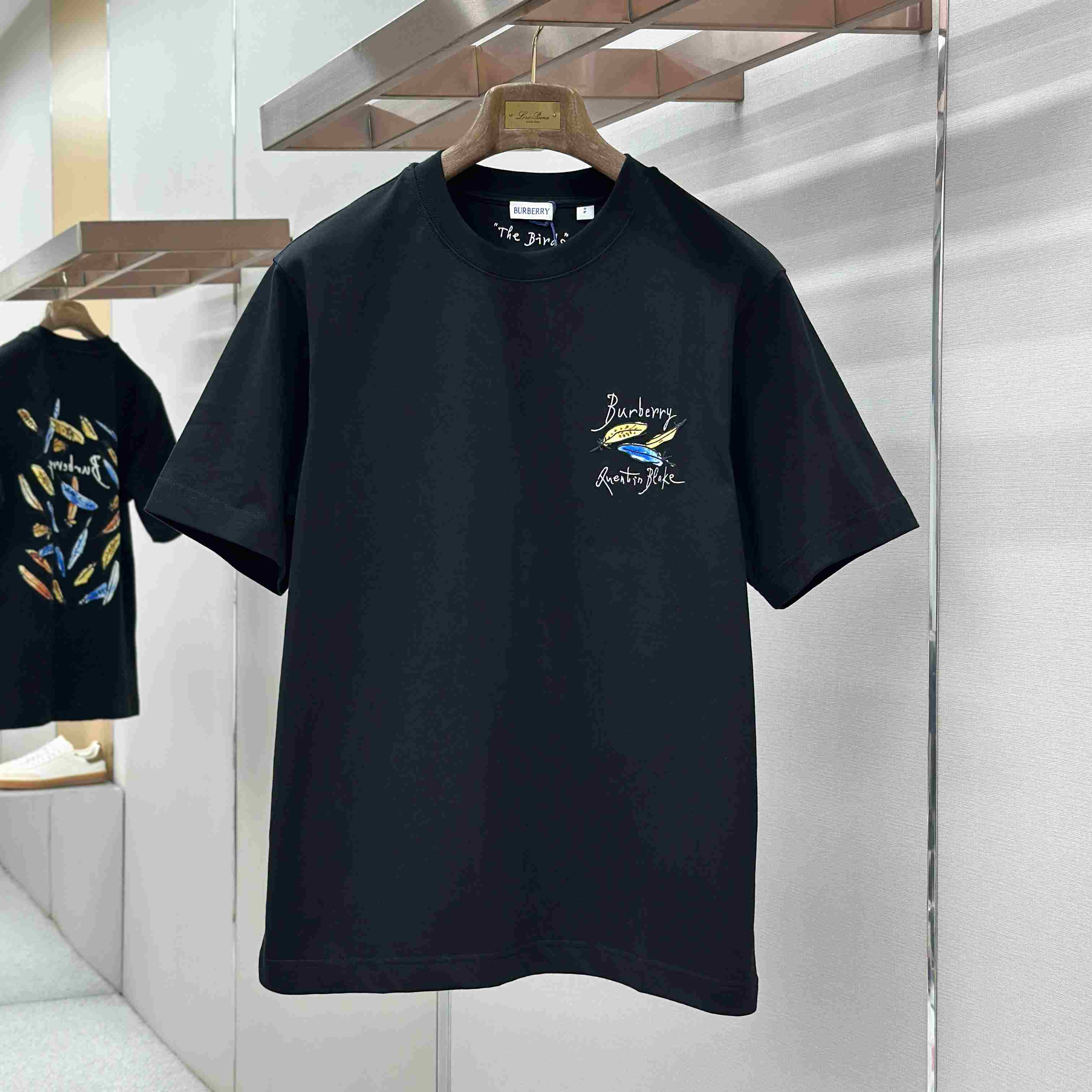 Burberry Feather Print Cotton T-shirt   'Black' - DesignerGu