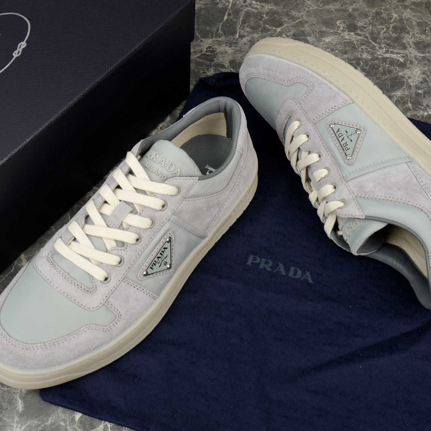Prada Downtown Re-Nylon And Suede Sneakers - DesignerGu