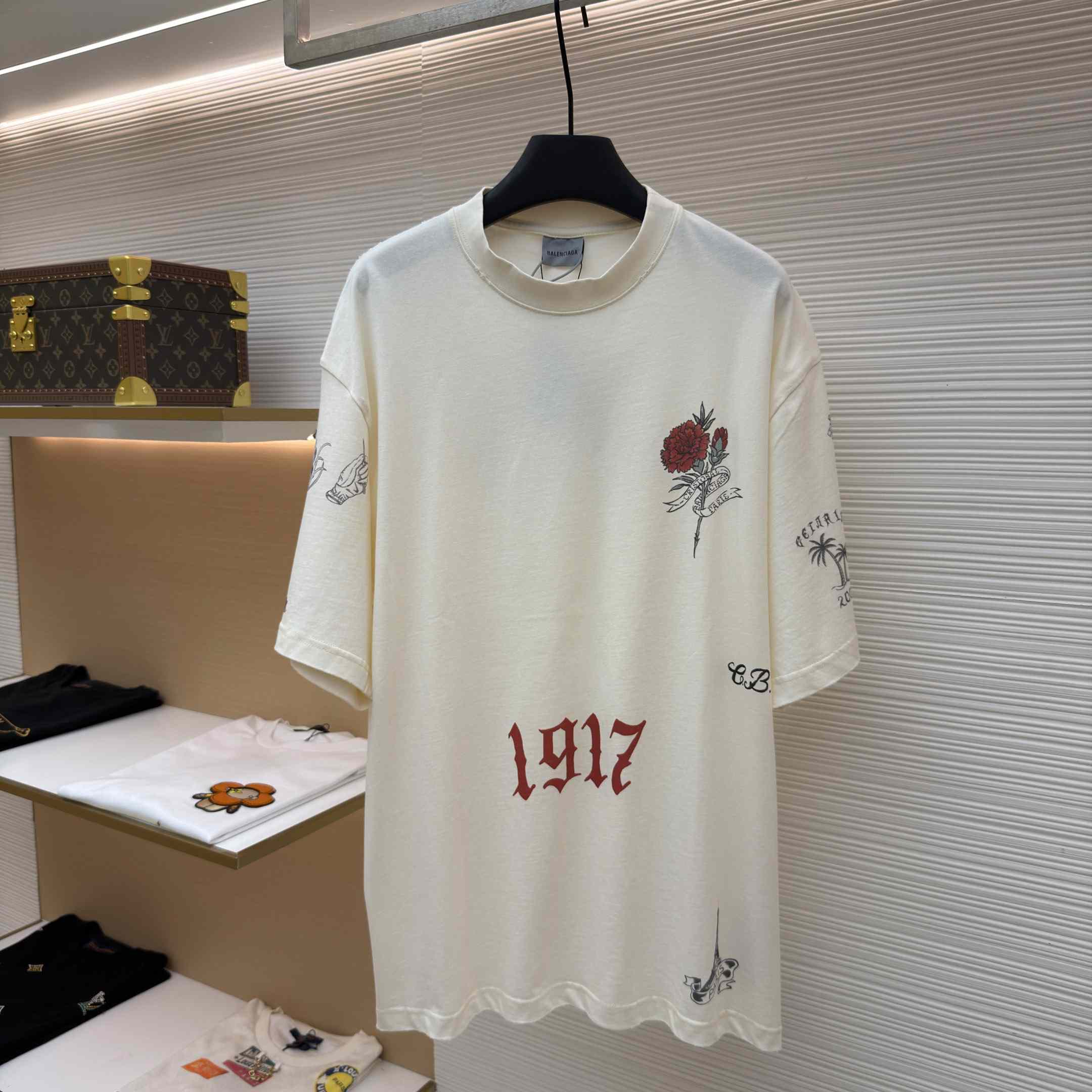 Balenciaga Tattoo Medium Fit T-shirt In Cream - DesignerGu