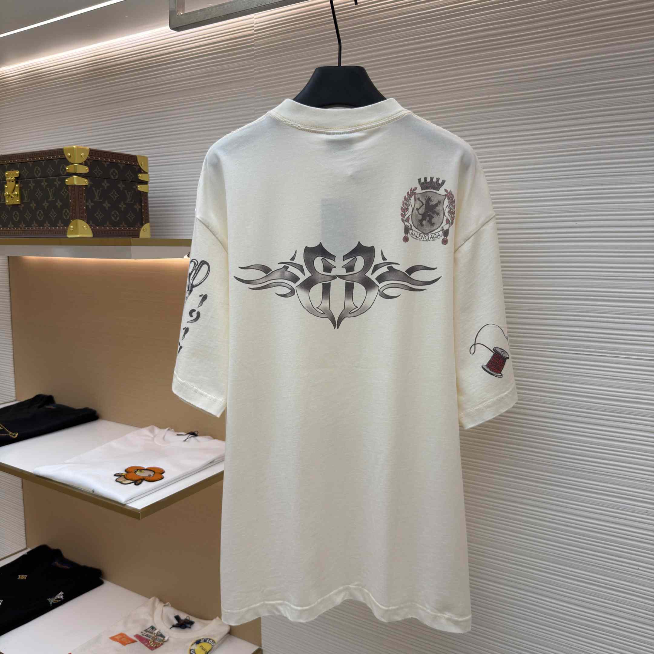 Balenciaga Tattoo Medium Fit T-shirt In Cream - DesignerGu