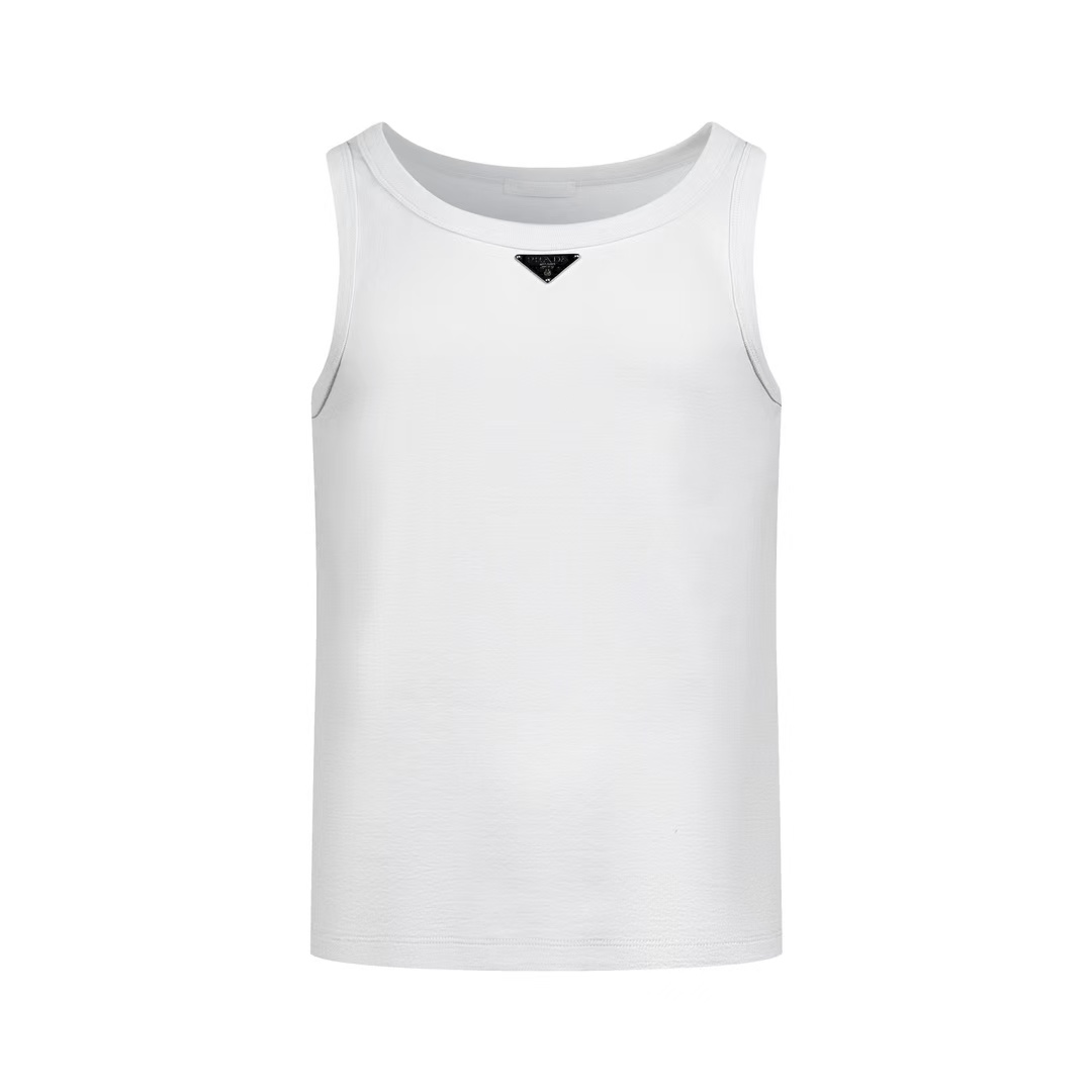 Prada Men's Black Logo Plaque Tank Top - DesignerGu