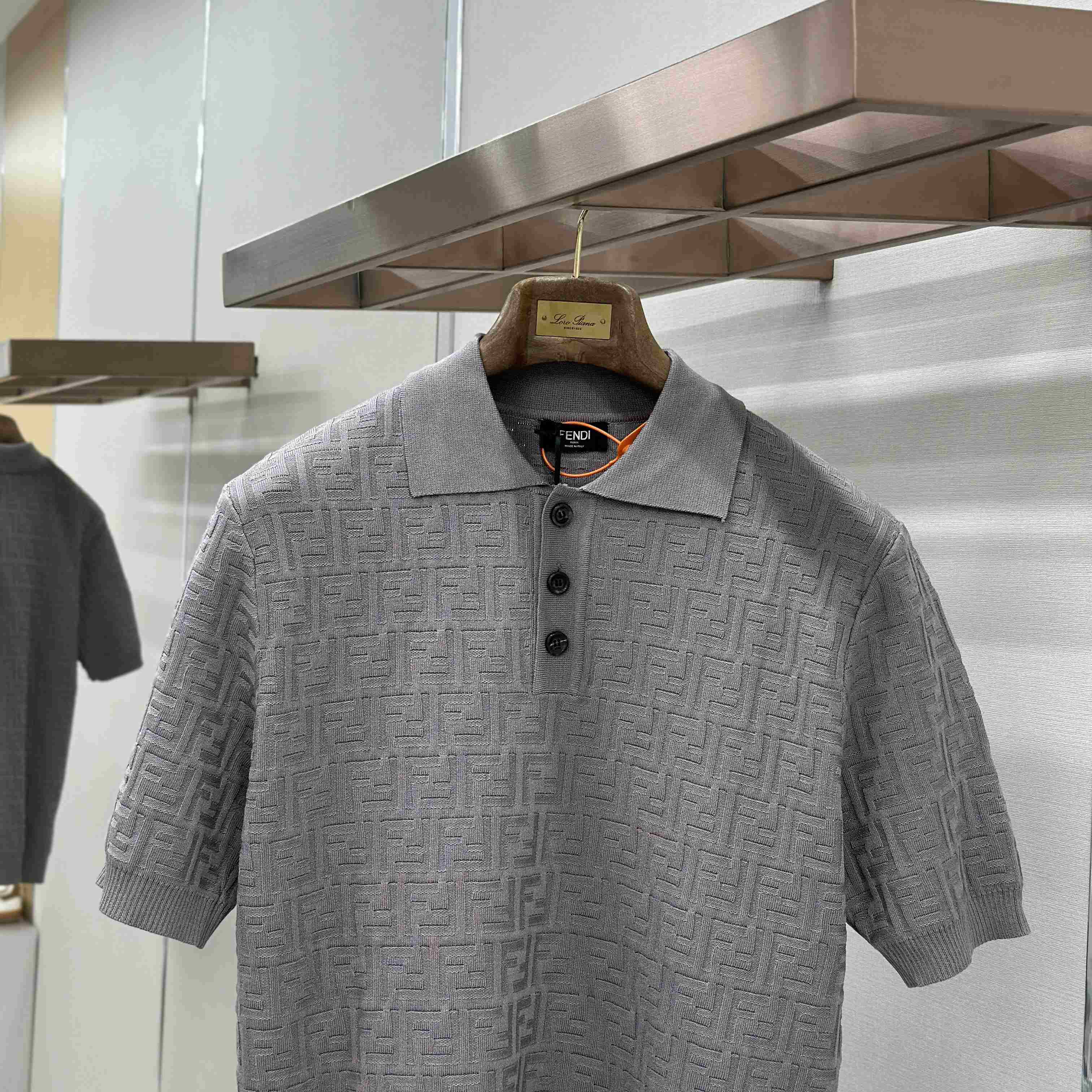Fendi  Grey FF Cotton Polo Shirt  - DesignerGu