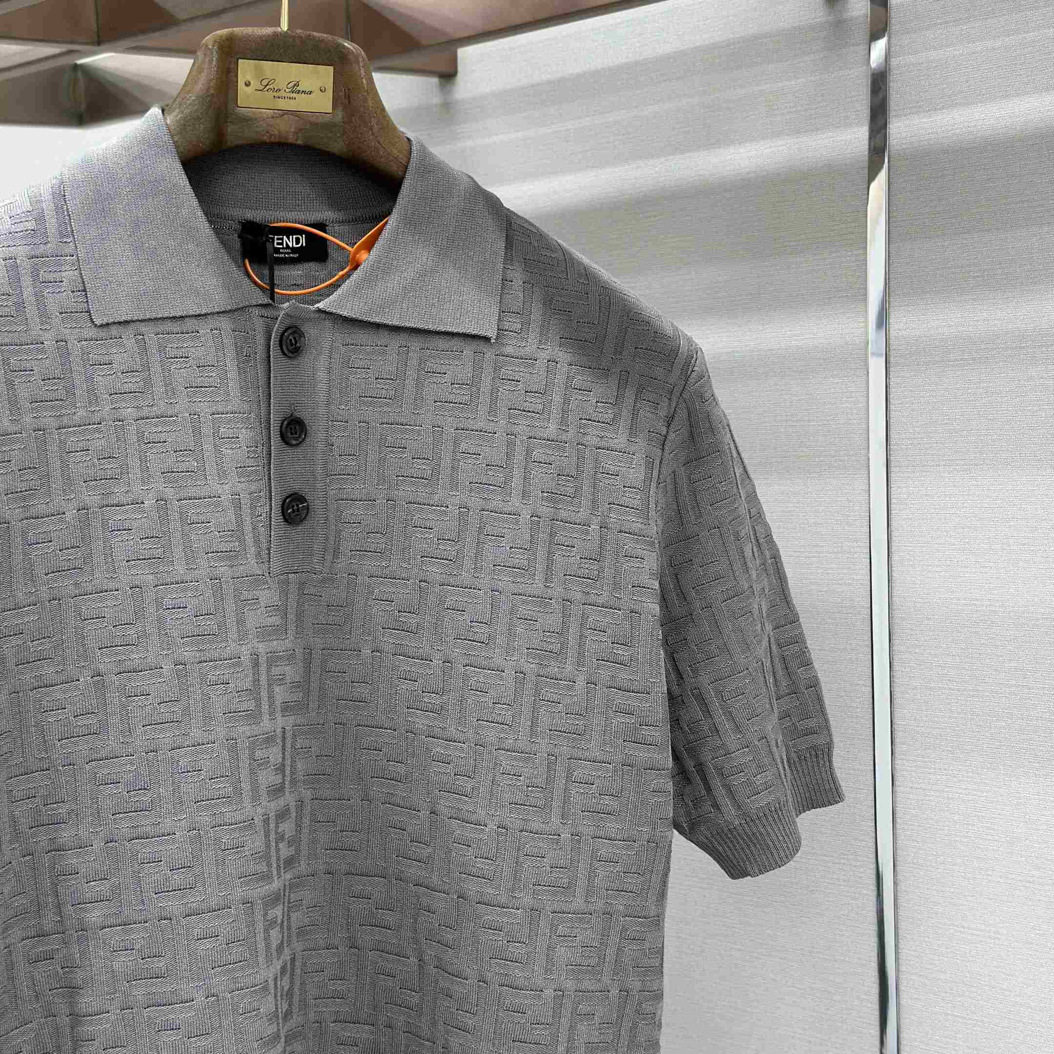 Fendi  Grey FF Cotton Polo Shirt  - DesignerGu
