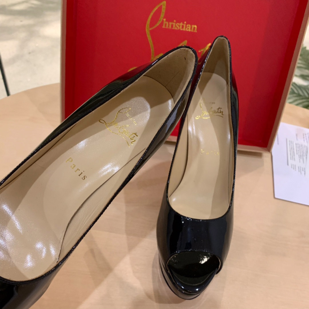 Christian Louboutin Fetish Peep Black Patent Platform Sandal Heel Pump - DesignerGu