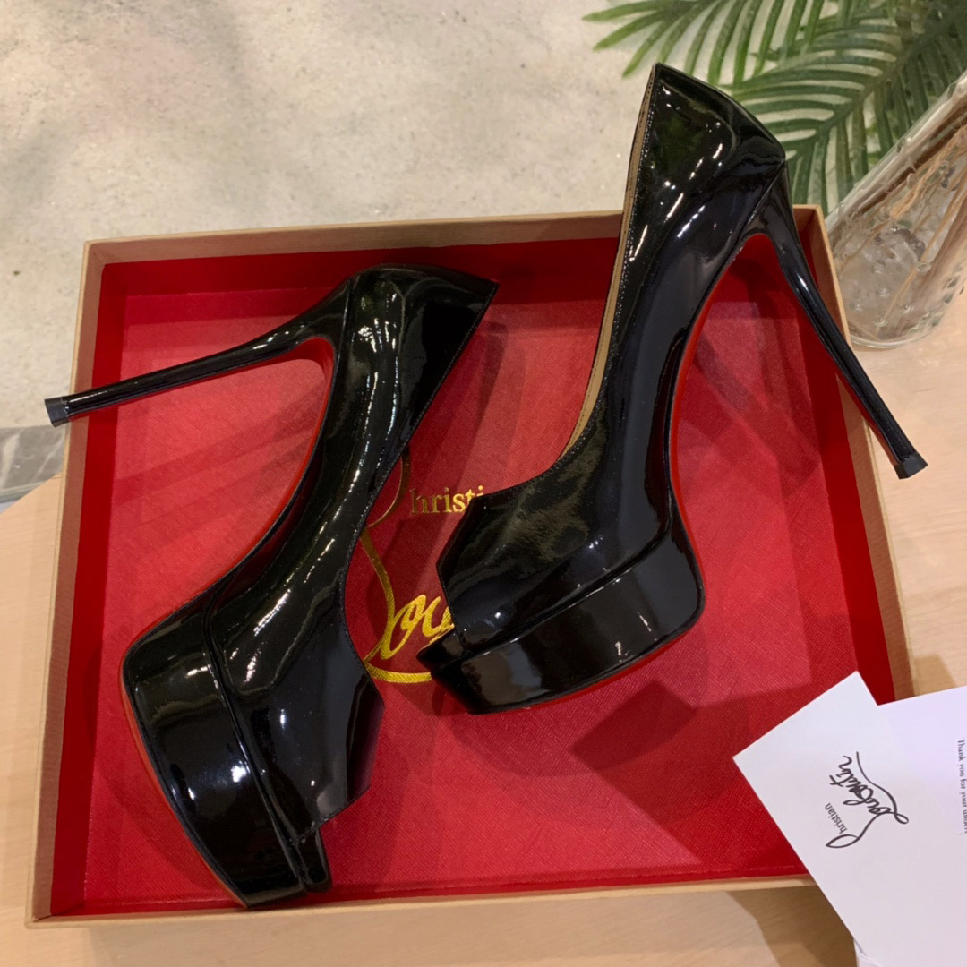 Christian Louboutin Fetish Peep Black Patent Platform Sandal Heel Pump - DesignerGu