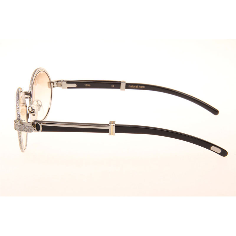 Cartier CT 7550178 Full Diamond Black Buffalo Sunglasses In Silver Brown - DesignerGu