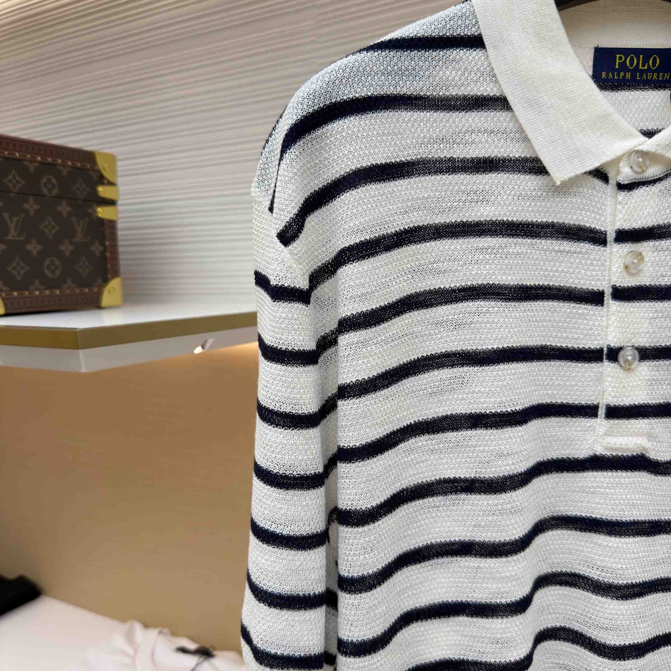 Ralph Lauren Striped Cotton-Linen Polo Sweater - DesignerGu