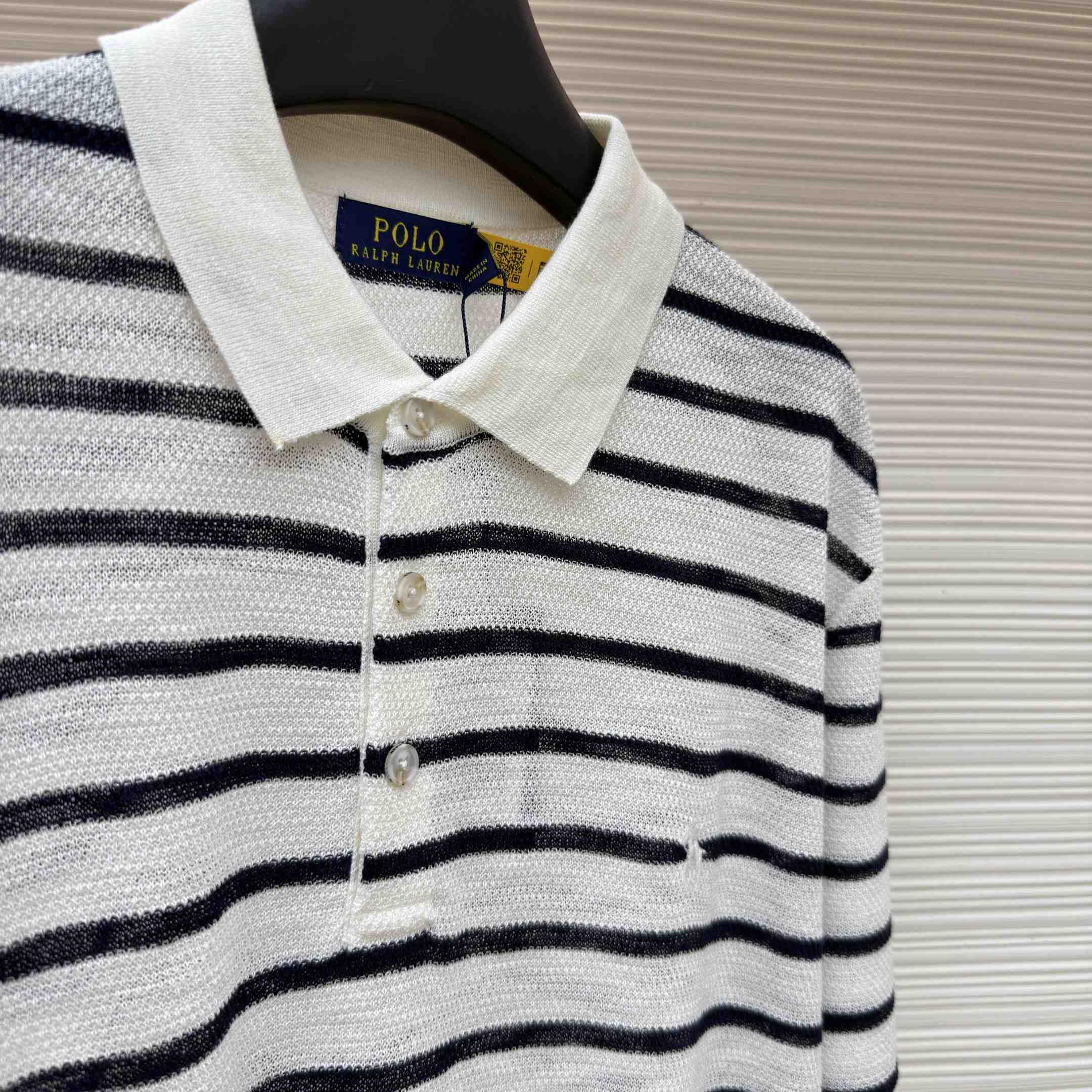Ralph Lauren Striped Cotton-Linen Polo Sweater - DesignerGu