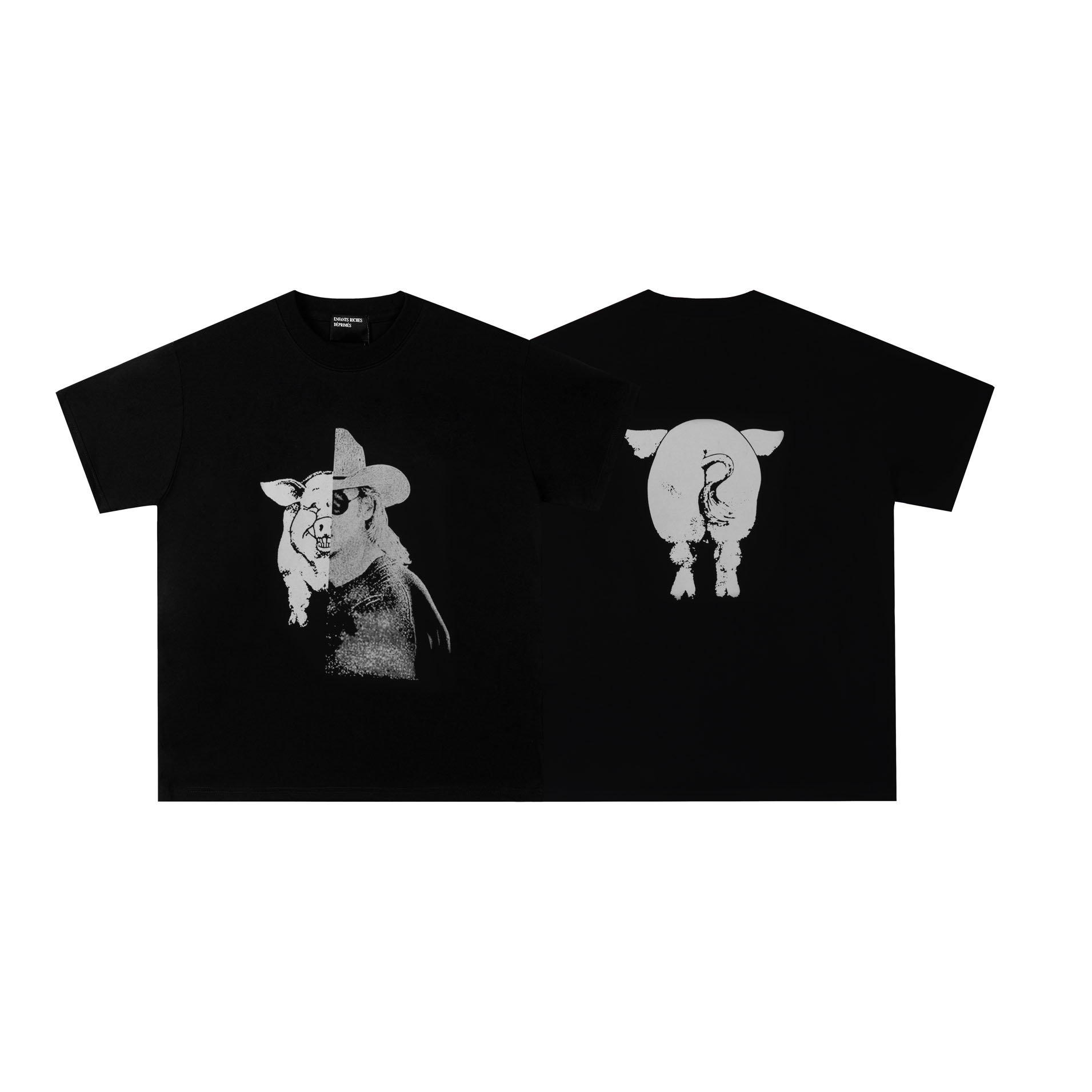Enfants Riches Déprimés E.R.D Human & Pig Print Short Sleeves Tee - DesignerGu