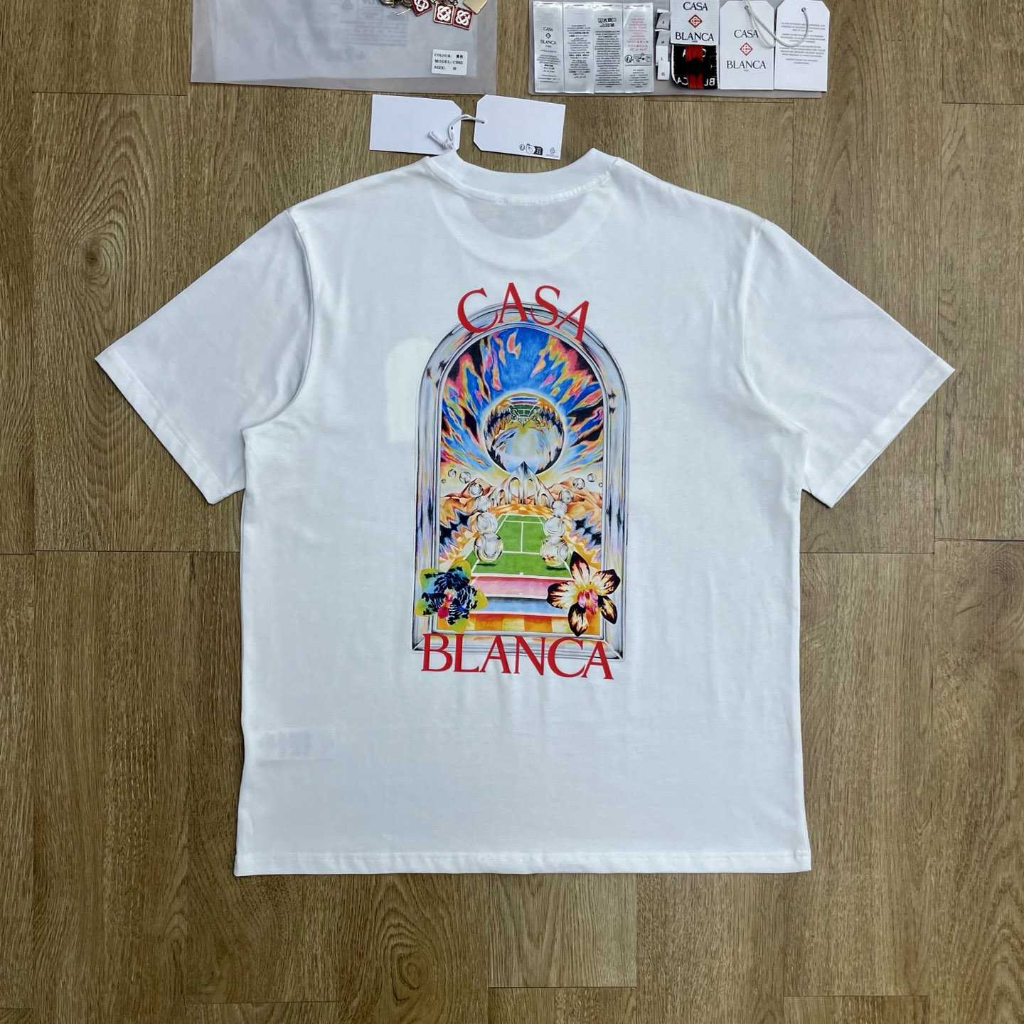 Casablanca White Tennis Landscape Short Sleeve T‑Shirt C1152 - DesignerGu