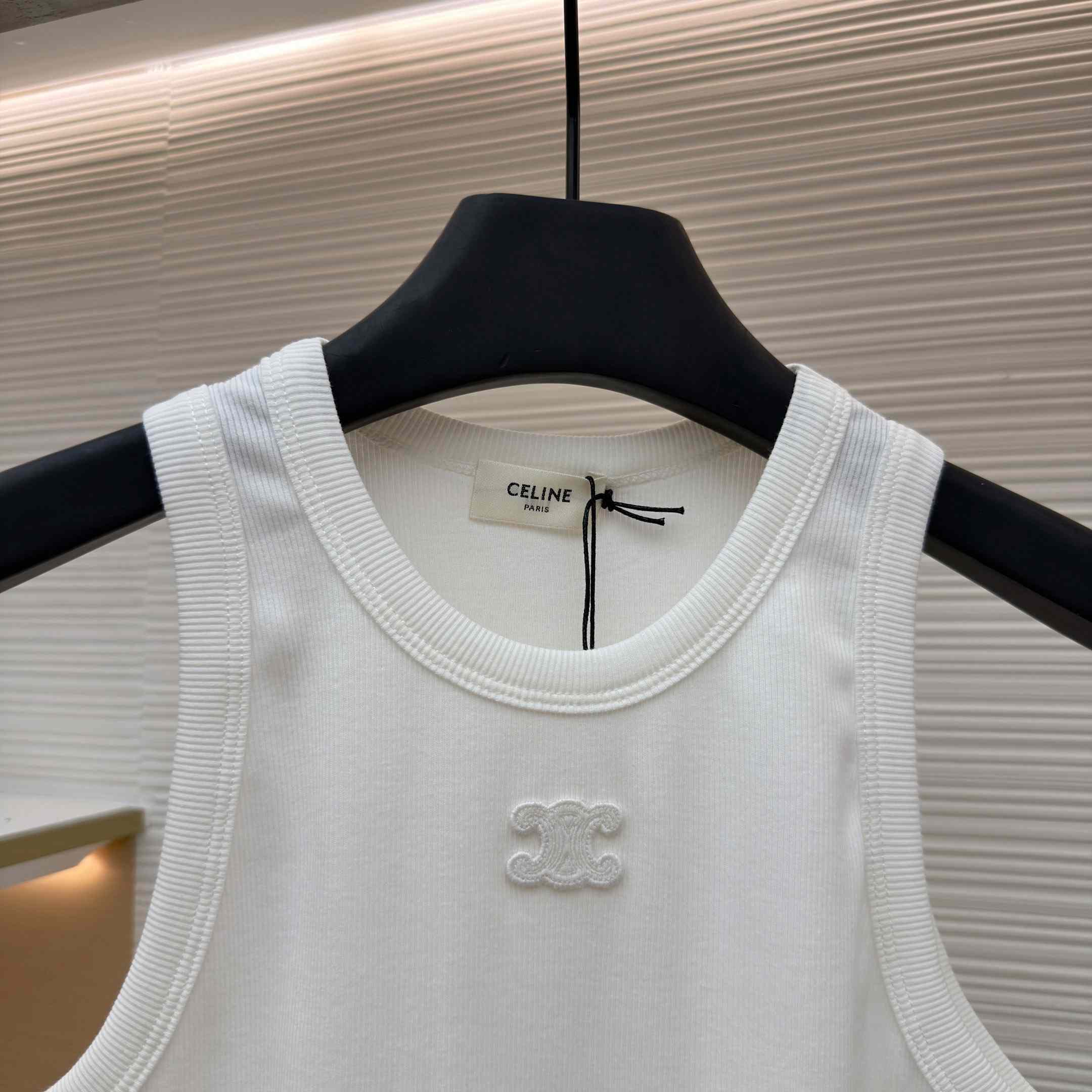 Celine Triomphe Tank Top In Ribbed Cotton - DesignerGu