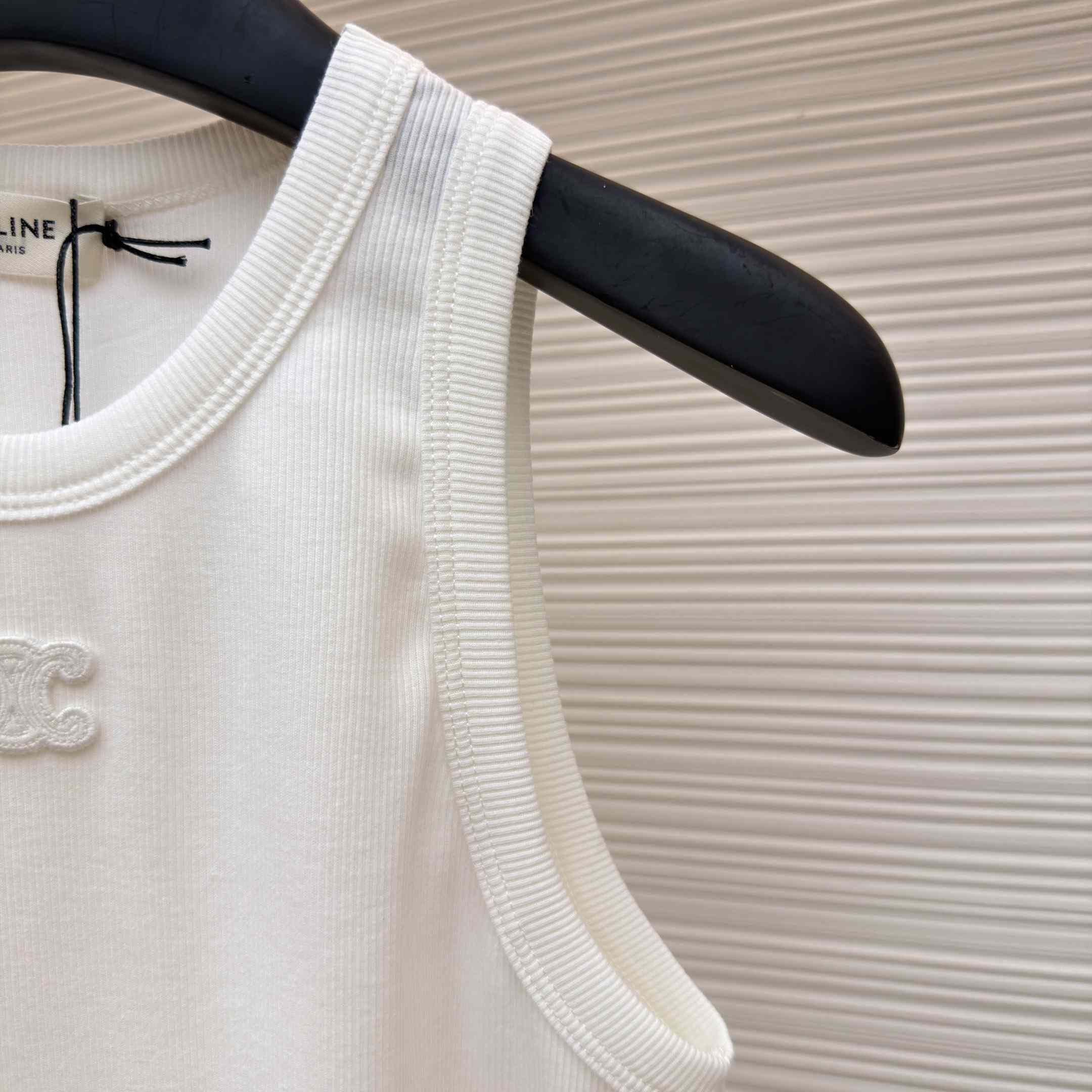 Celine Triomphe Tank Top In Ribbed Cotton - DesignerGu