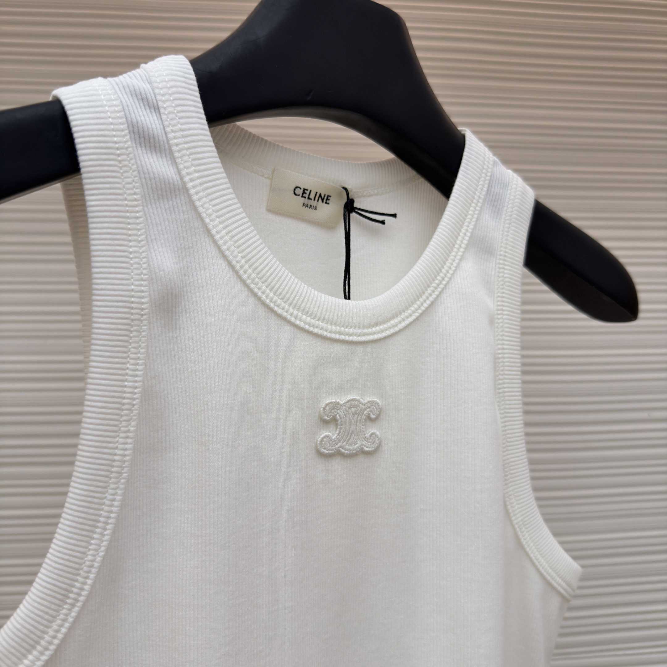 Celine Triomphe Tank Top In Ribbed Cotton - DesignerGu