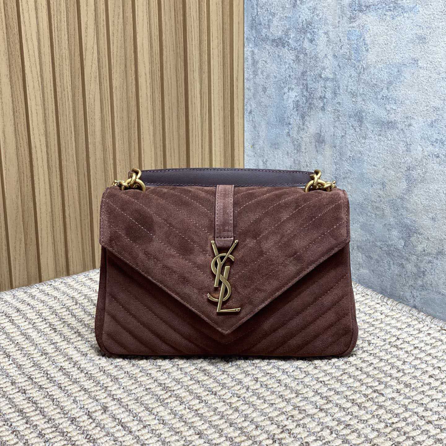 Saint Laurent College Medium In Quilted Suede - DesignerGu