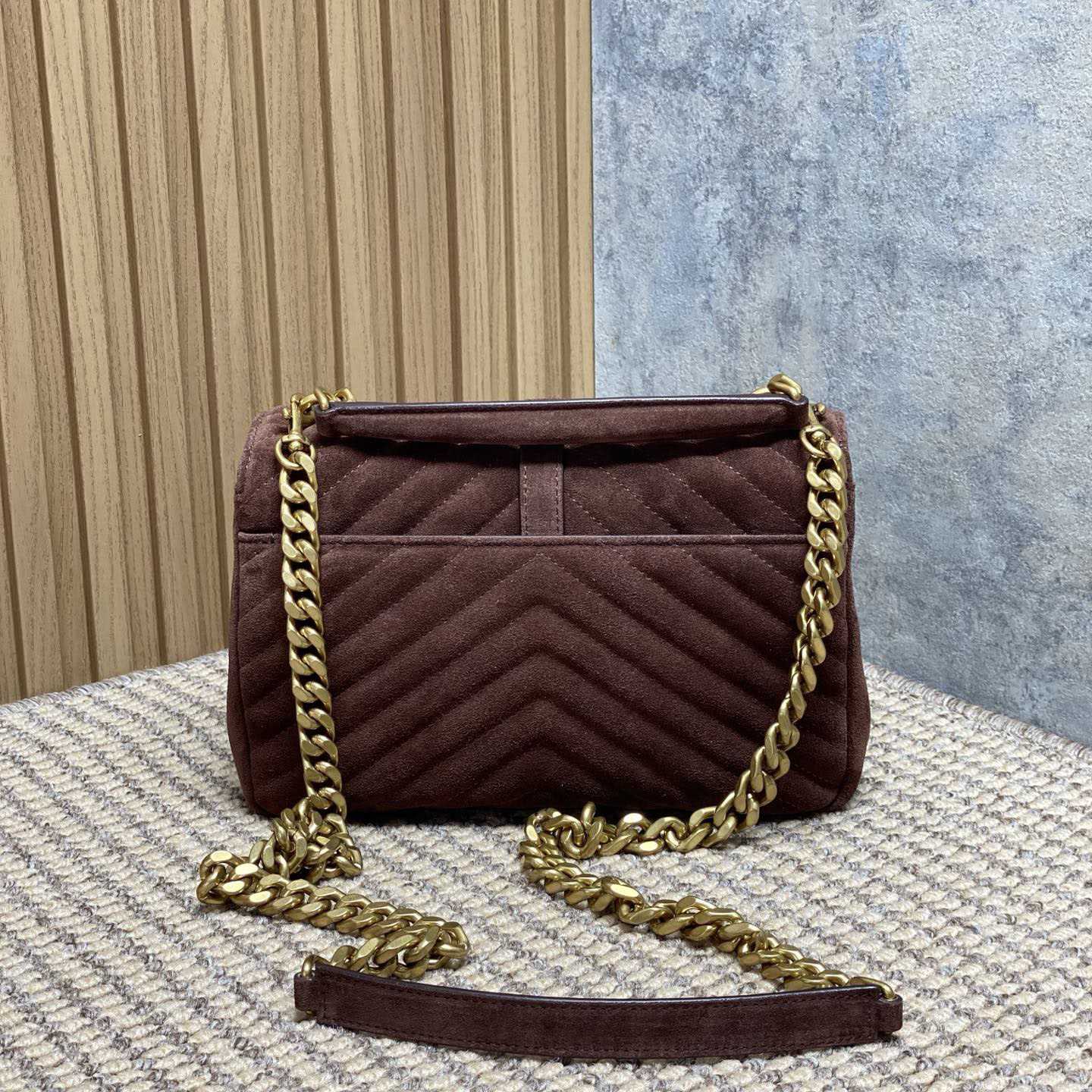 Saint Laurent College Medium In Quilted Suede - DesignerGu