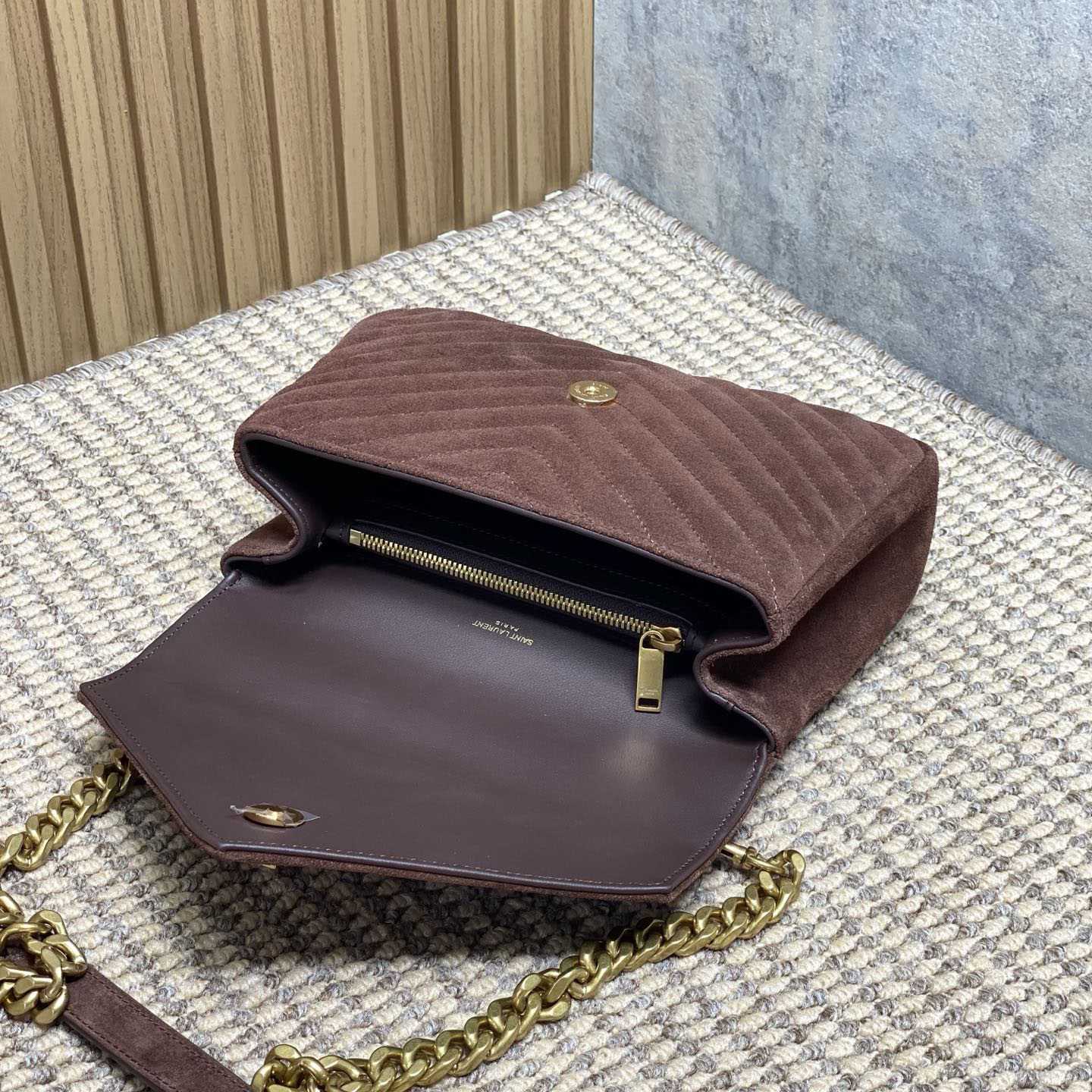 Saint Laurent College Medium In Quilted Suede - DesignerGu
